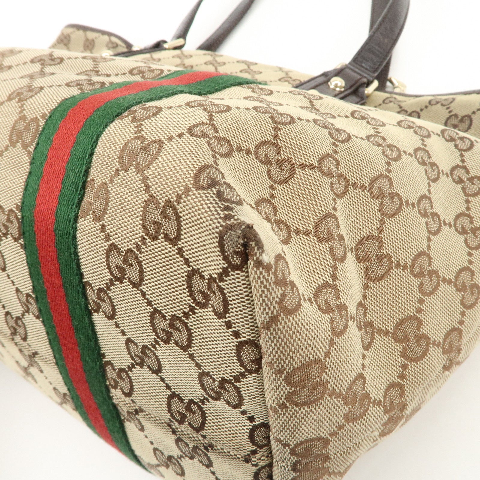 GUCCI Sherry GG Canvas Leather Tote Bag Beige Brown 139260 Used