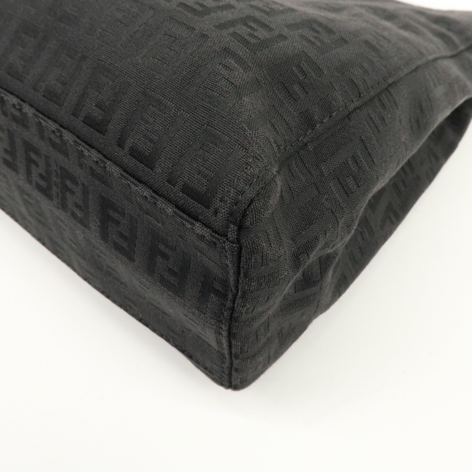 FENDI Zucchino Canvas Leather Tote Bag Shoulder Bag Black 8BH073