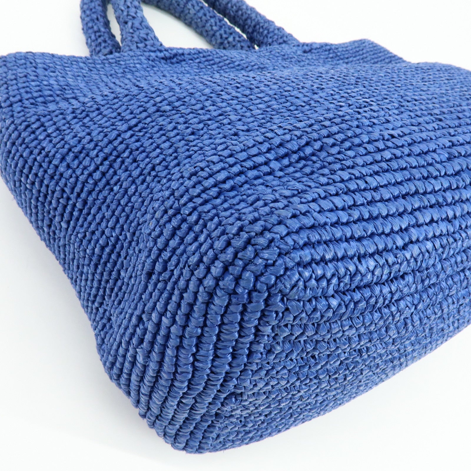 PRADA Triangle Logo Raffia 2Way Hand Bag Shoulder Bag Blue 1BG175