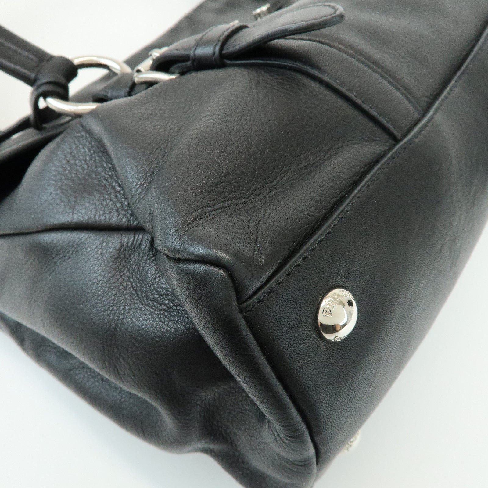 PRADA Calf Leather Shoulder Bag Black BR4479