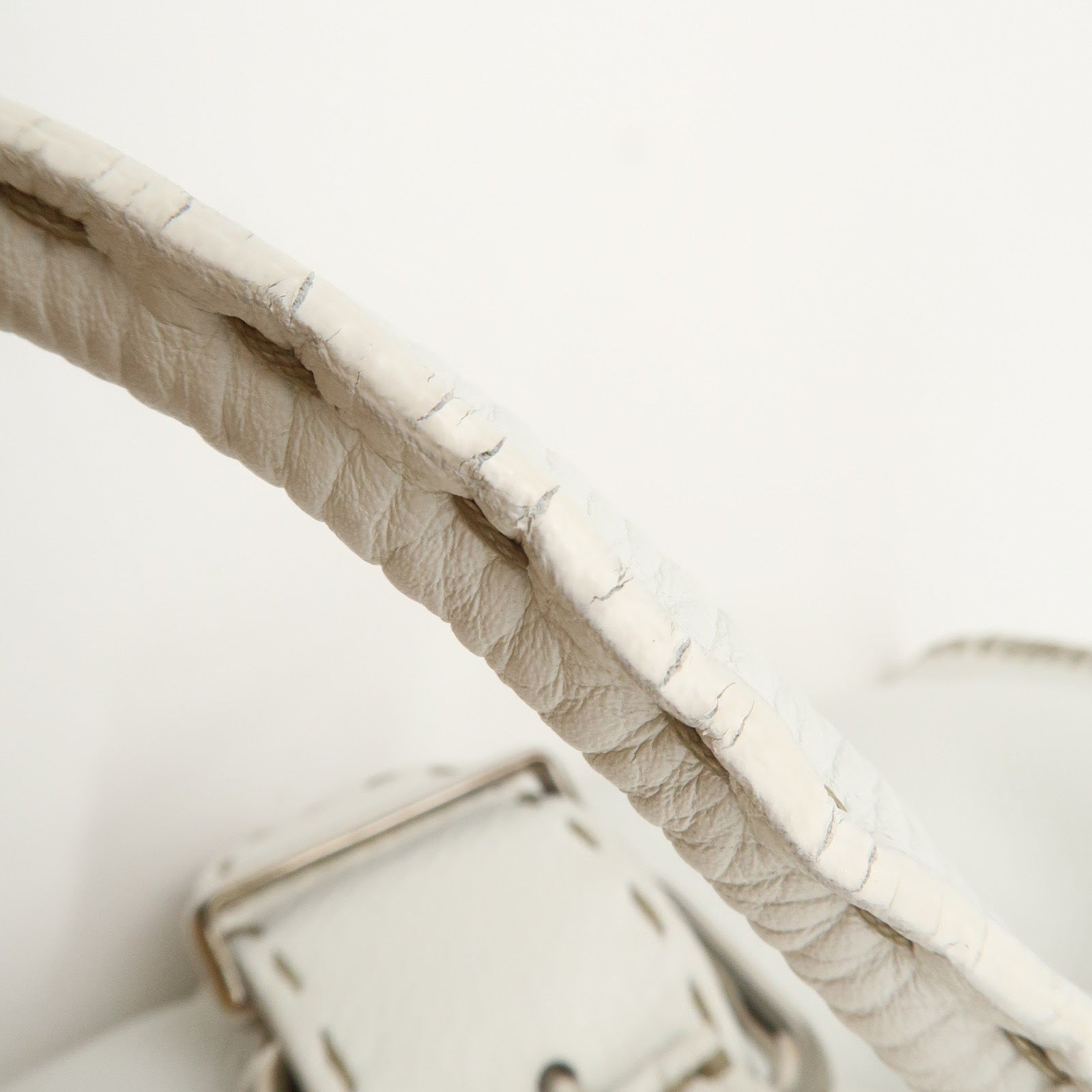 FENDI Seleria Leather Hand Bag White Silver HDW 8BR439