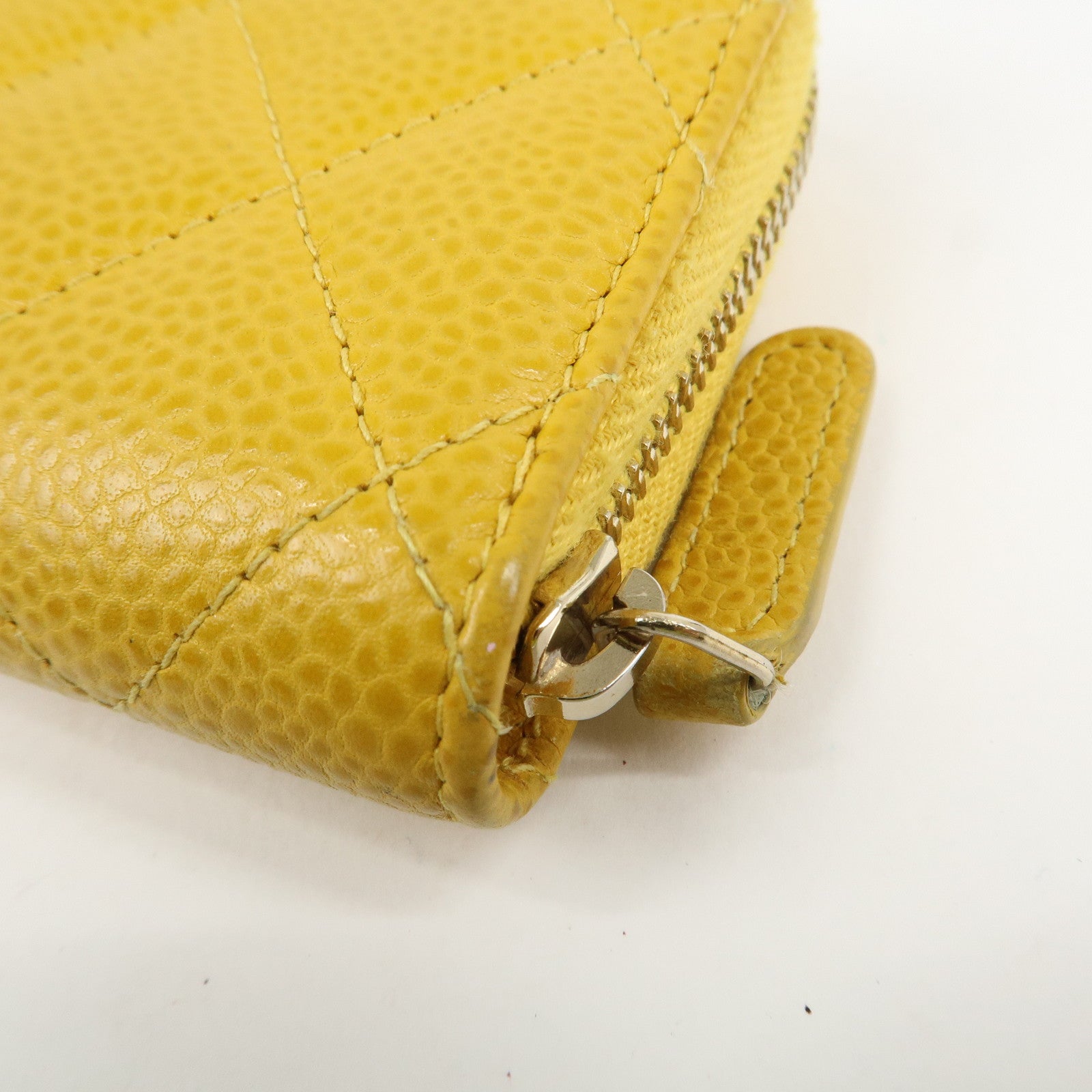 CHANEL Matelasse Caviar Skin Round Zippy Coin Case Yellow A84511 Used