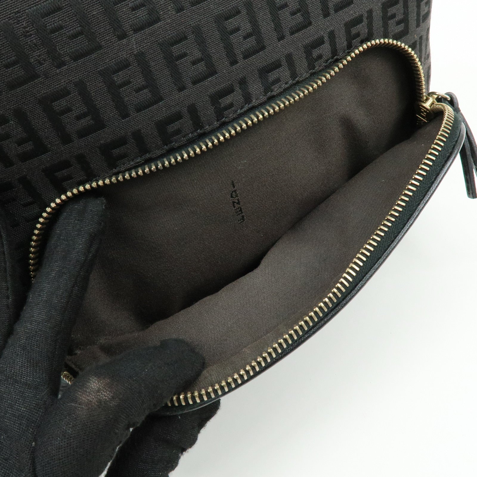 Fendi Zucchino Canvas Leather Hand Bag Tote Bag Black Brown 8BH139