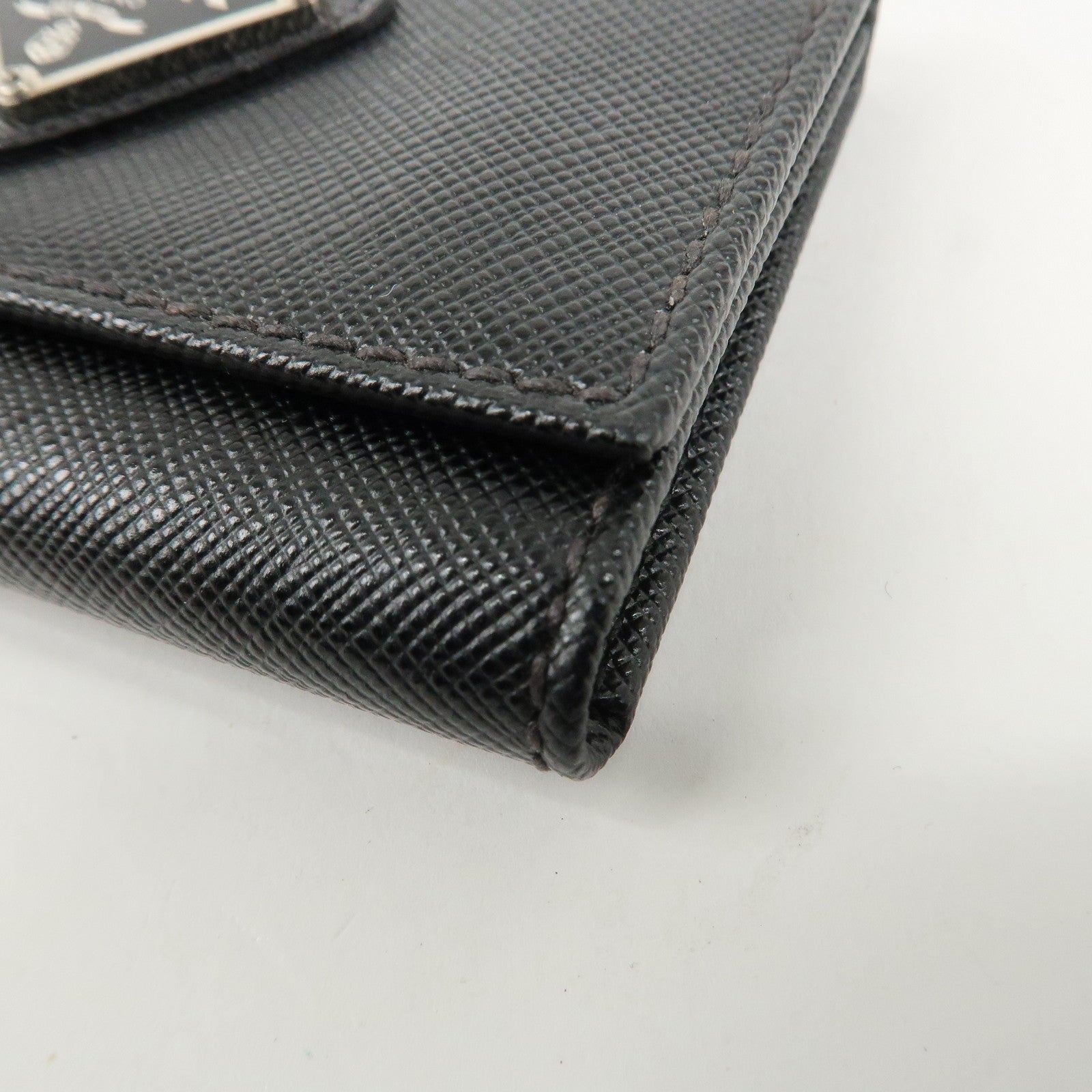 PRADA Triangle Logo Saffiano Leather Key Case Black 1M0222 Used