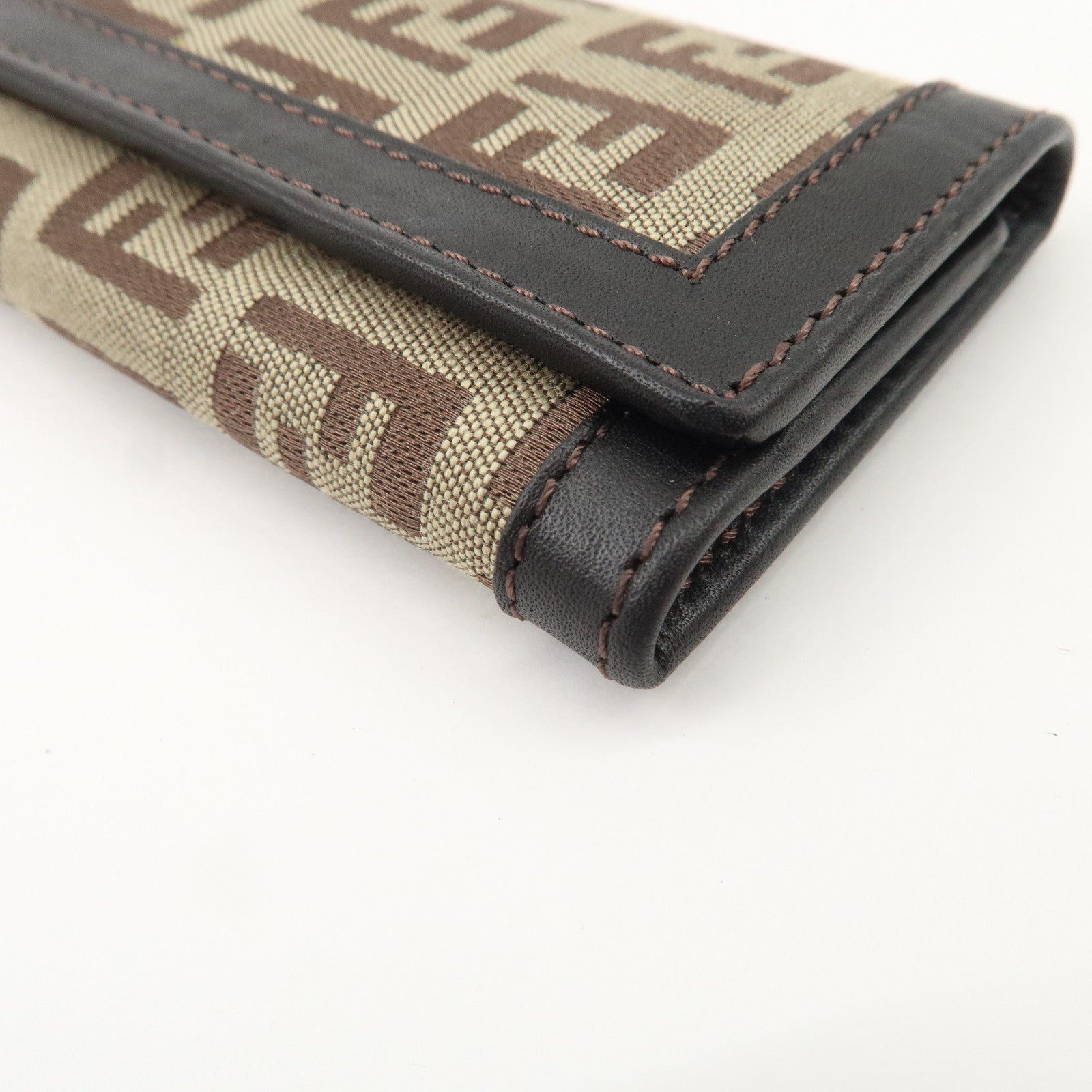 FENDI Zucchino Canvas Leather 6 Rings Key Case Brown Khaki 8AP002 Used
