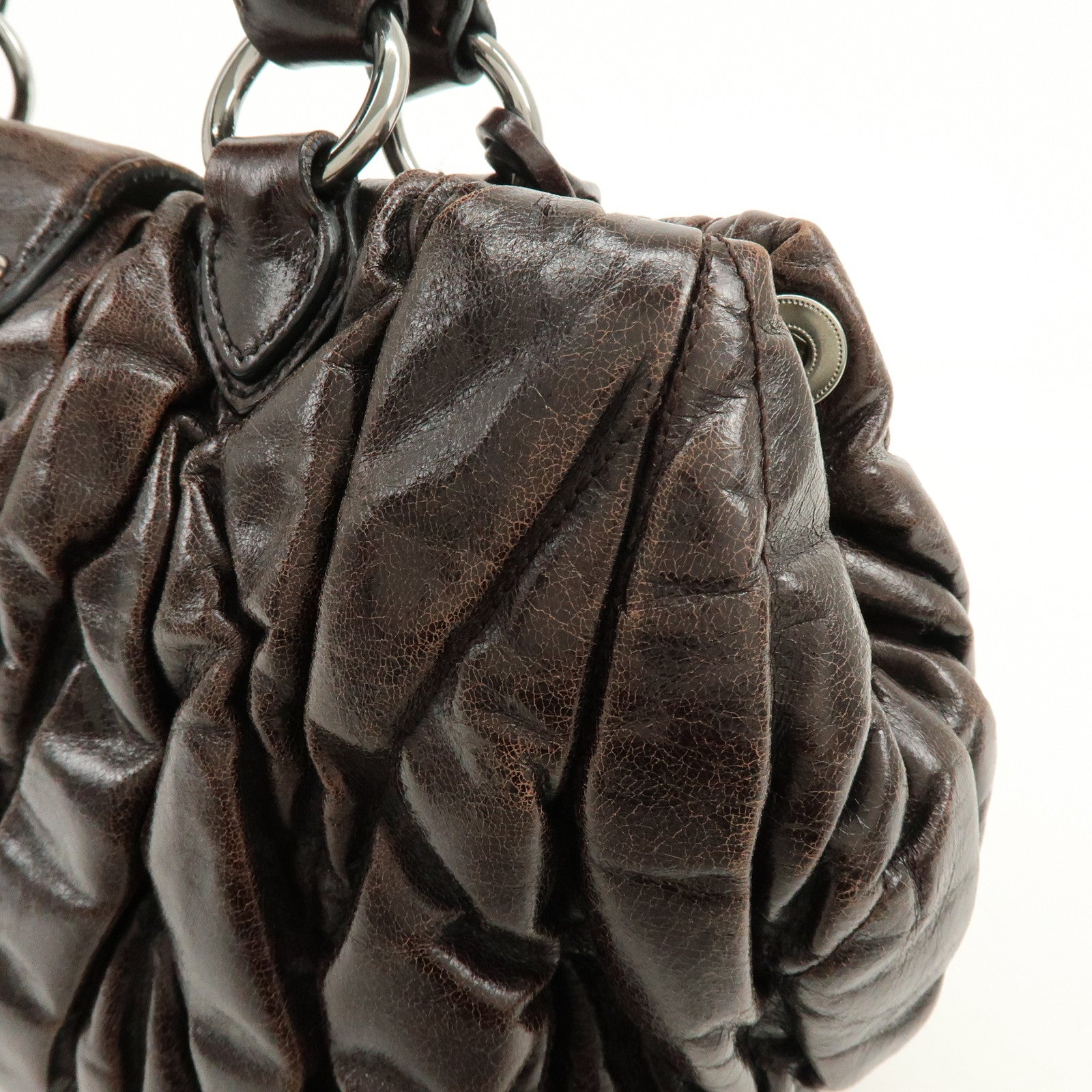 MIU MIU Matelasse Leather 2Way Bag Hand Bag Shoulder Bag Dark Brown