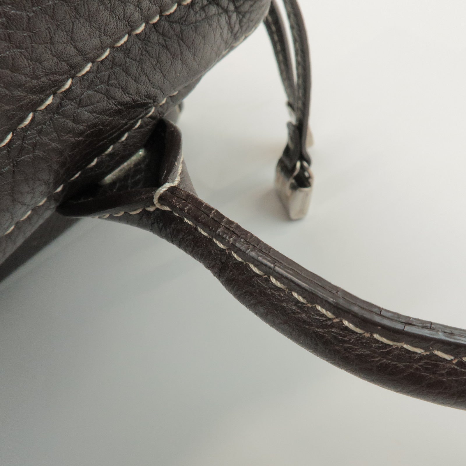 TOD'S Leather Shoulder Bag Hand Bag Dark Brown