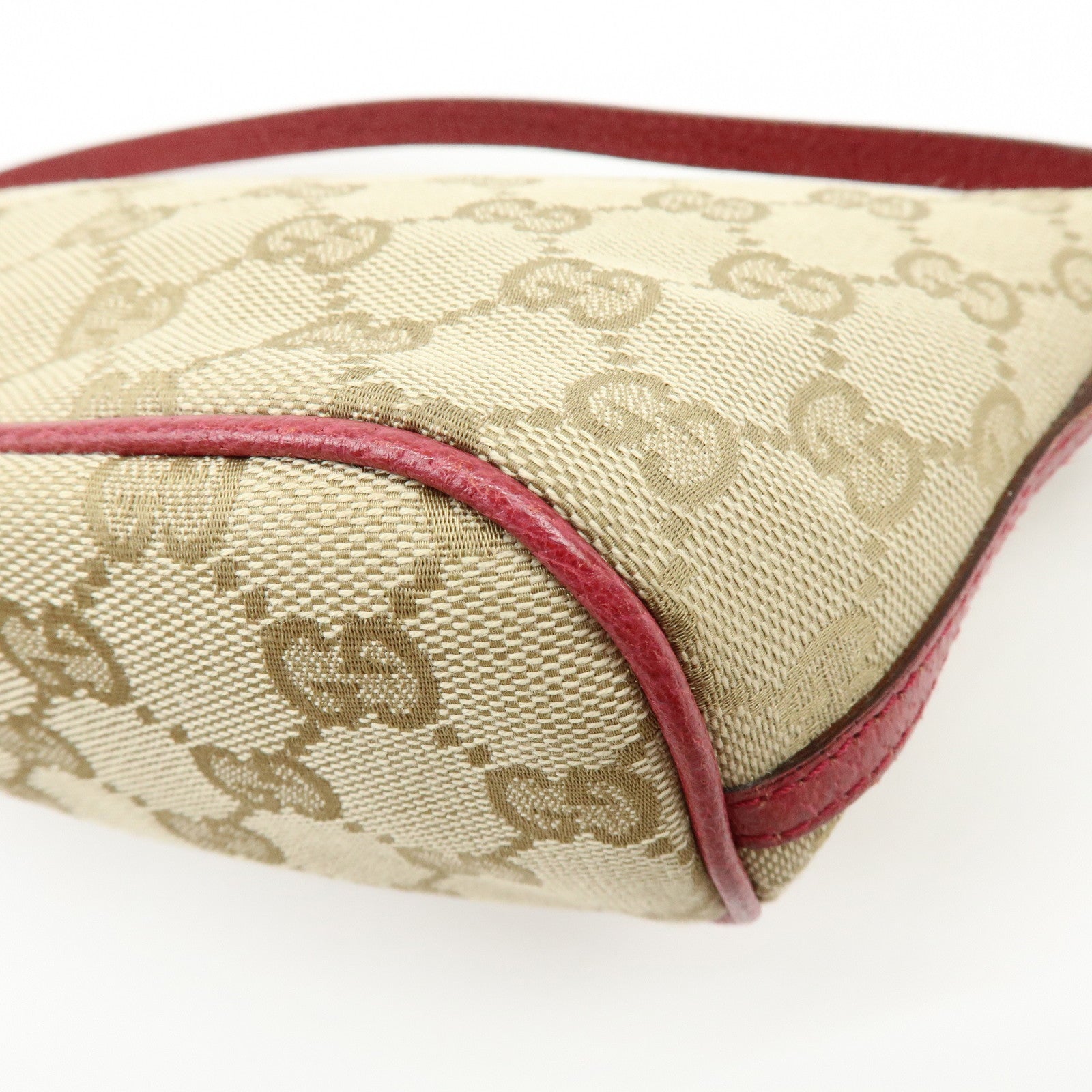 GUCCI Boat Bag GG Canvas Leather Hand Bag Beige Pink 07198