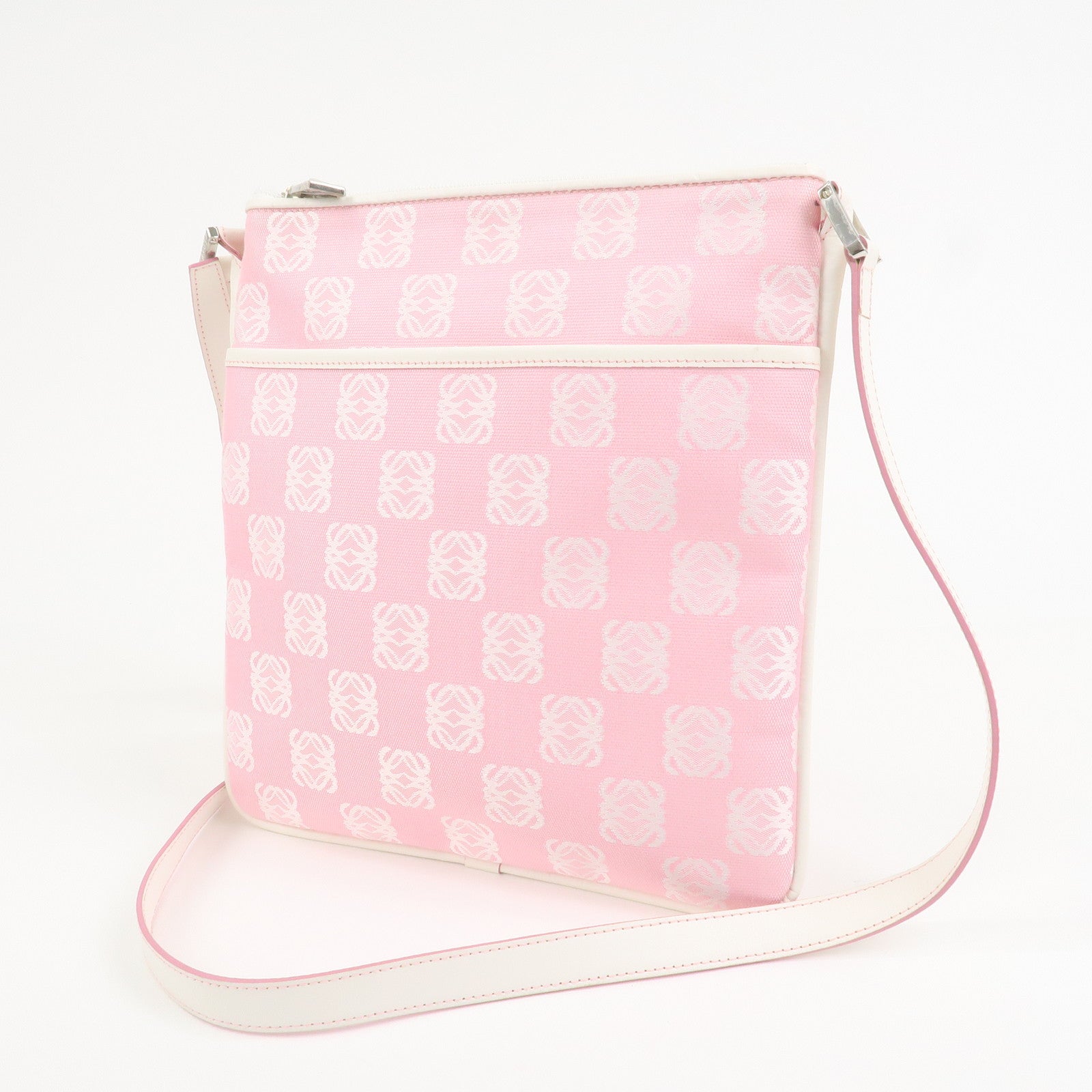 LOEWE Anagram Canvas Leather Shoulder Bag Pink White