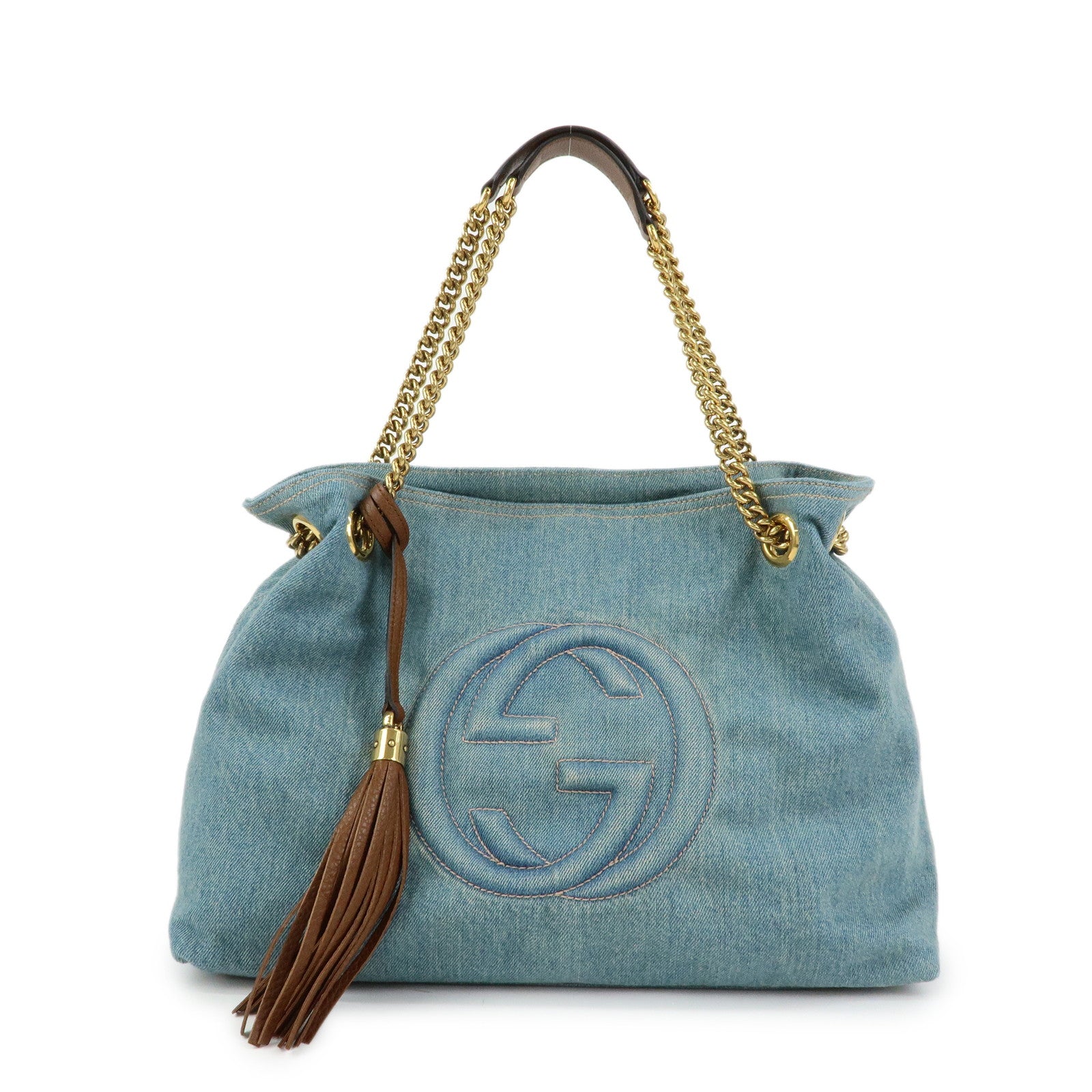 GUCCI SOHO Interlocking G Denim Leather Chain Shoulder Bag 308982