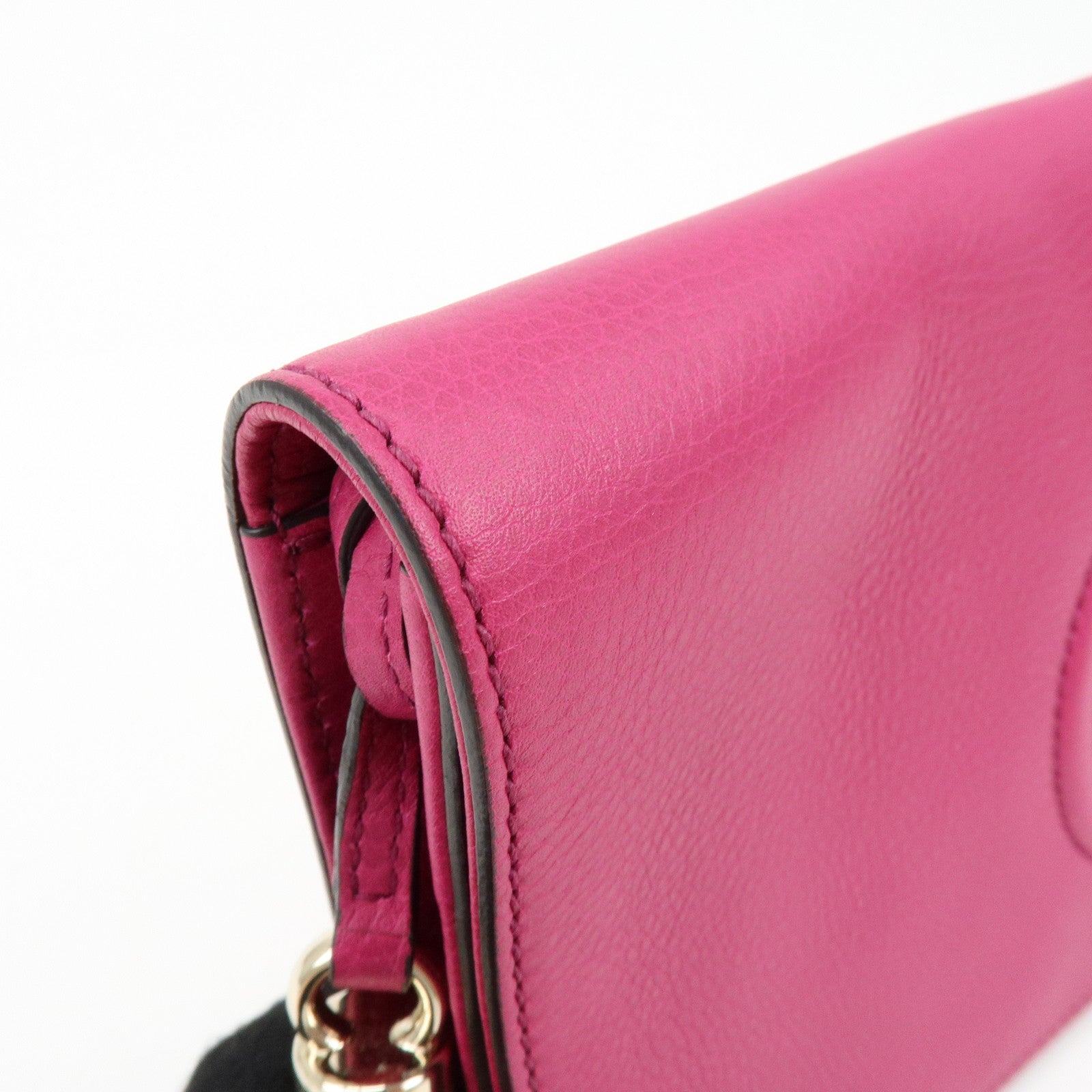 GUCCI SOHO Interlocking G Leather Tassel Clutch Bag Pink 336753