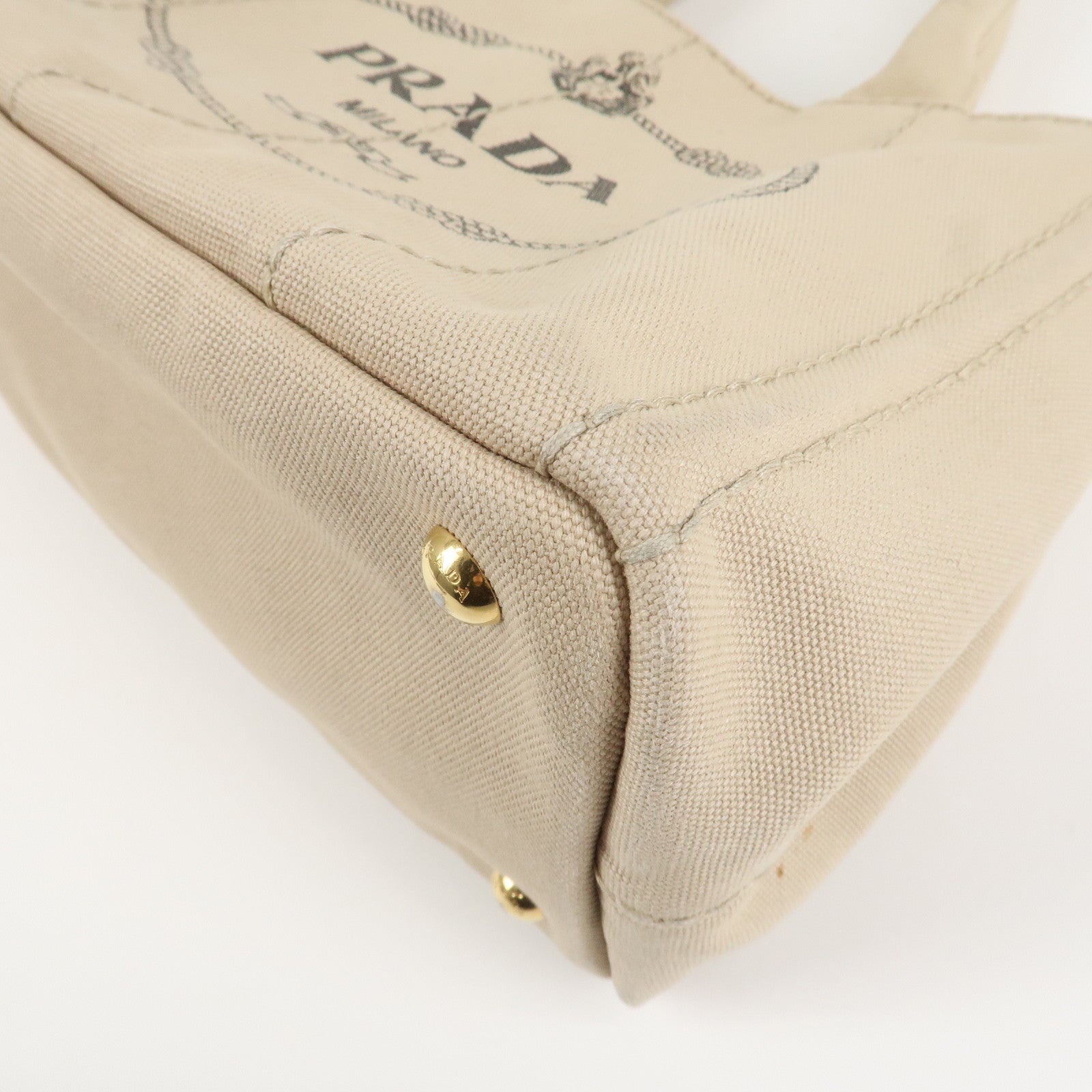 PRADA Logo Canapa Mini Canvas Tote Bag Hand Bag Beige 1BG439 Used