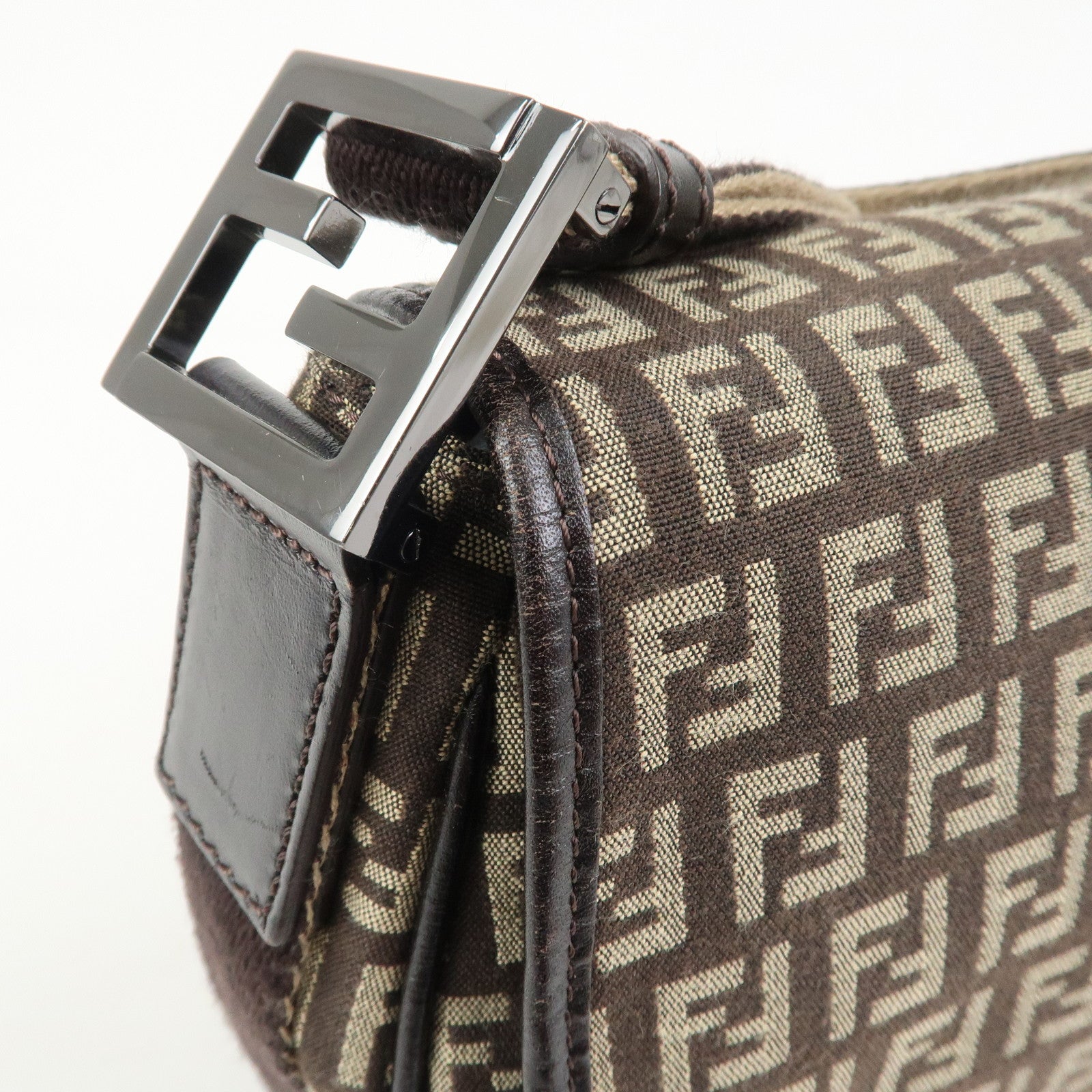 FENDI Zucchino Canvas Leather Shoulder Bag Crossbody Bag 8BR320