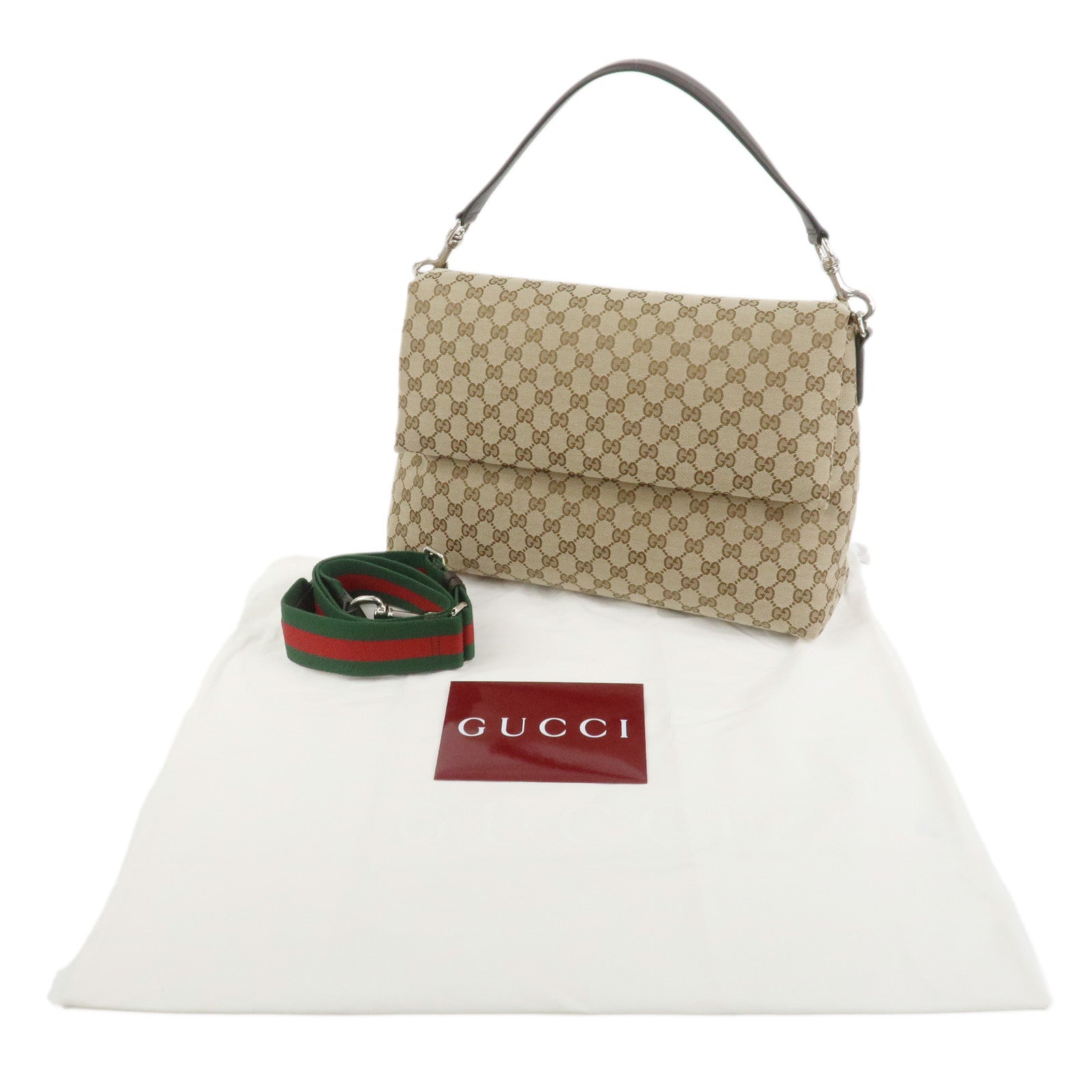 GUCCI Sherry GG Canvas Leather 2Way Bag Shoulder Bag Brown 821616