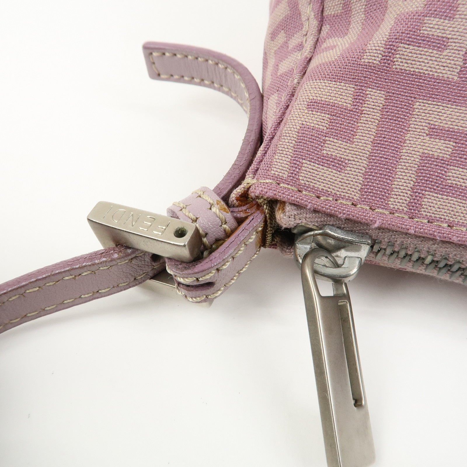 FENDI Zucchino Canvas Leather Shoulder Bag Light Purple 8BR267