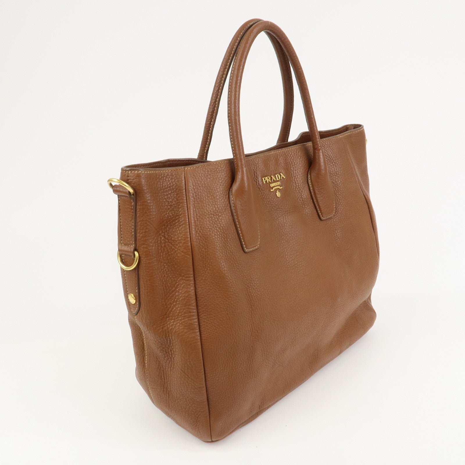 PRADA VITELLO Leather 2Way Bag Hand Bag Shoulder Bag Camel