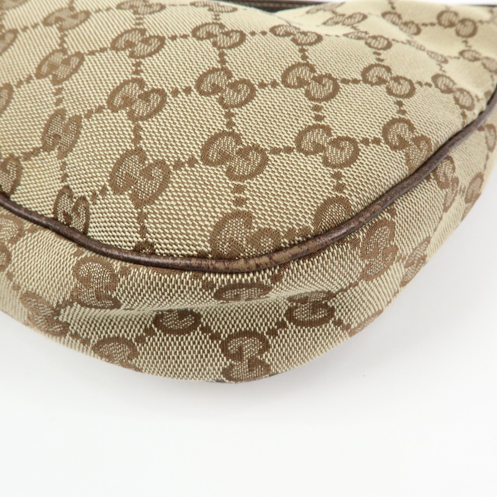 GUCCI GG Canvas Leather Shoulder Bag Hand Bag Beige Brown 154395