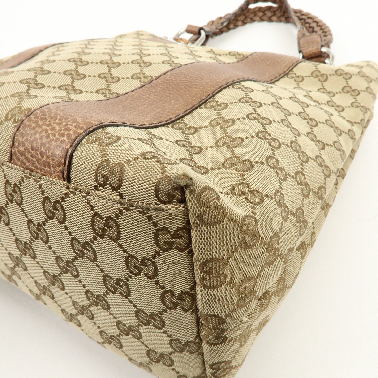GUCCI Bamboo GG Canvas Leather Tote Bag Shoulder Bag Beige 232946