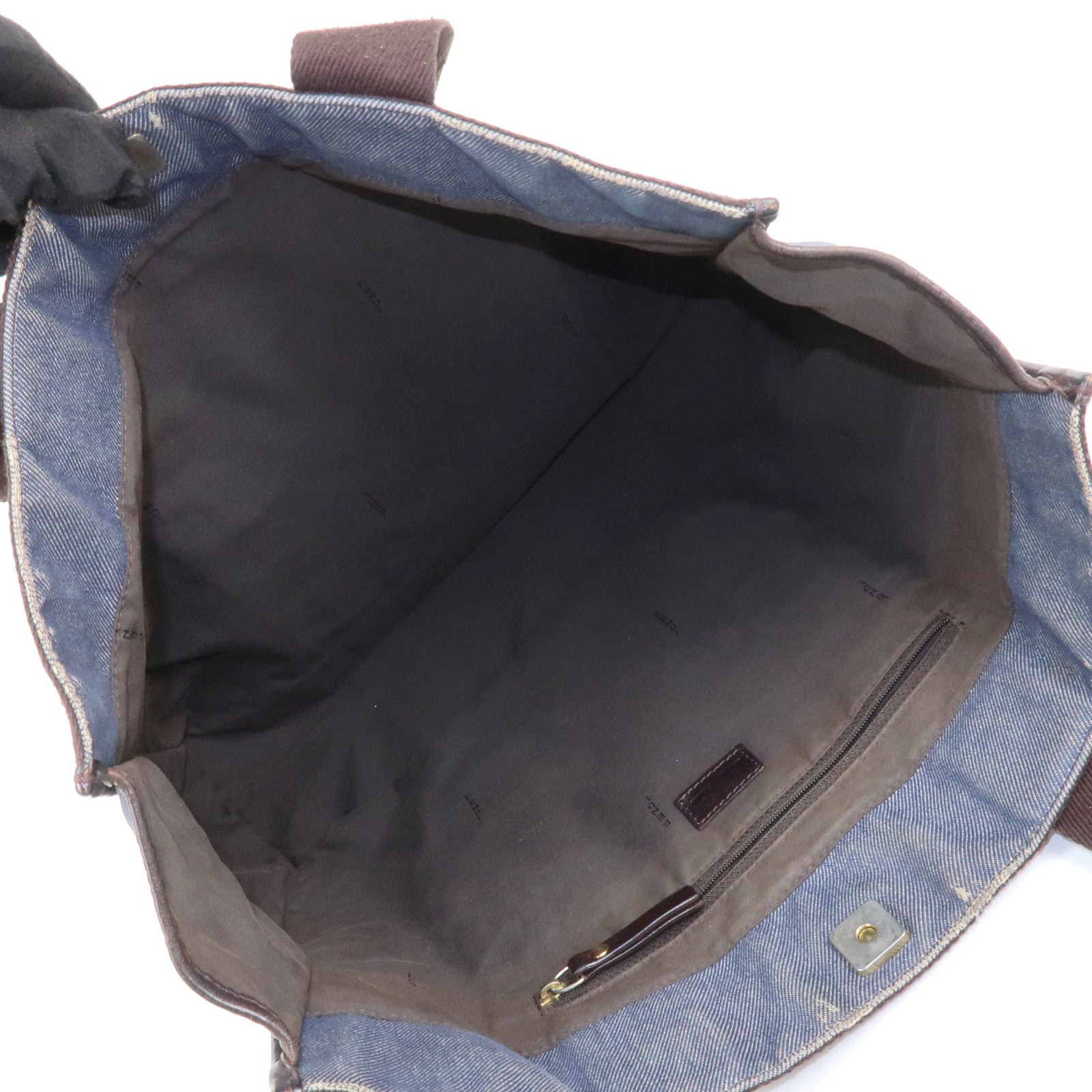 FENDI Denim Tote Bag Shoulder Bag Navy Brown 8BH165