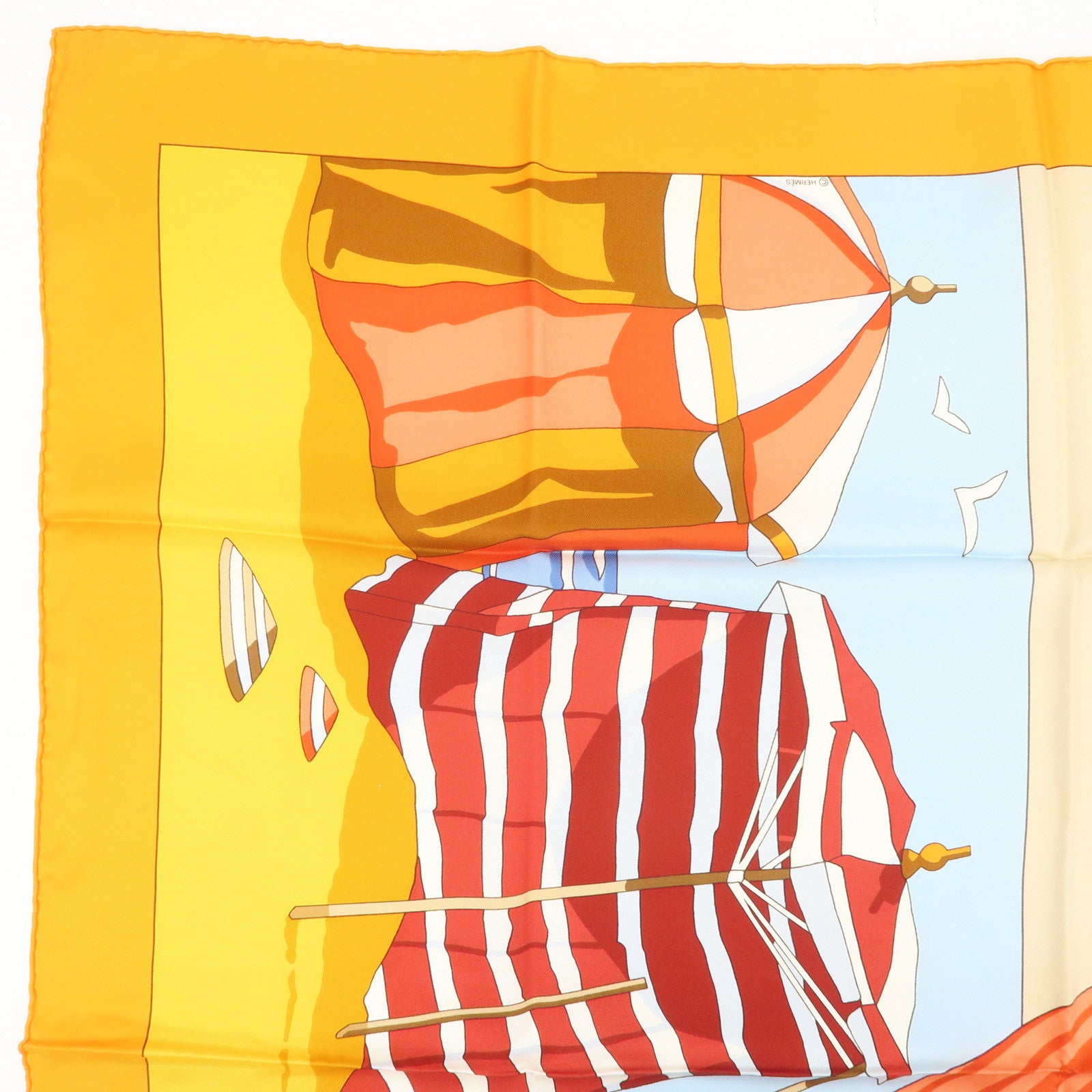HERMES Carre 90 Silk 100% DES PLAGES NORMANDES2 Scarf Orange