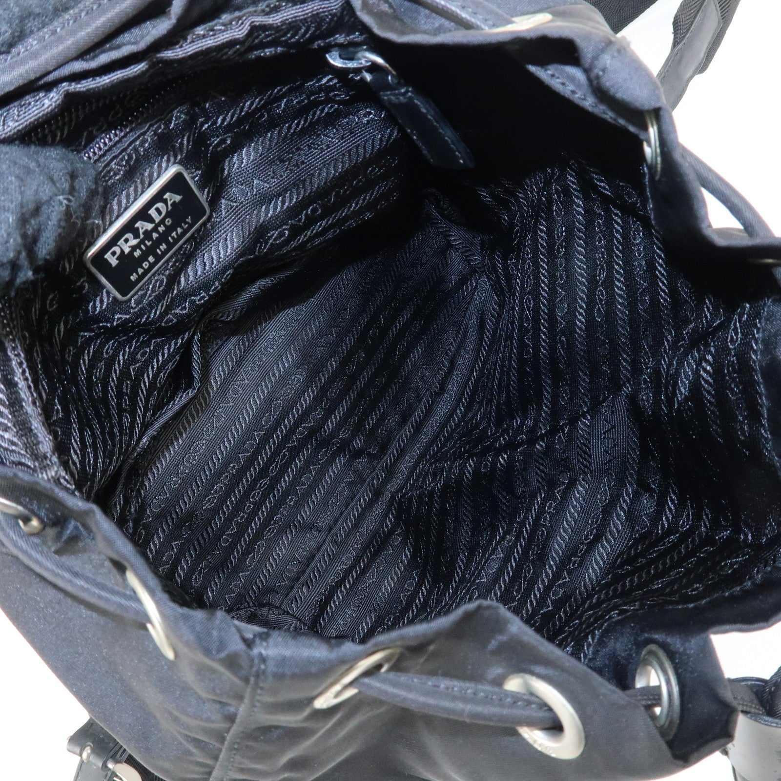 PRADA Triangle Logo Nylon Leather Backpack Ruck Sack Black 1BZ005 Used