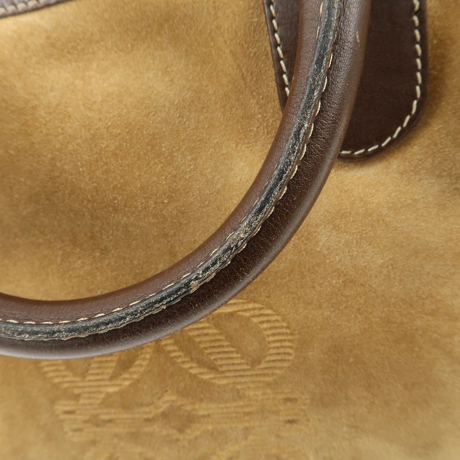 LOEWE Anagram Amazona 40 Suede Leather Hand Bag Beige Dark Brown Used