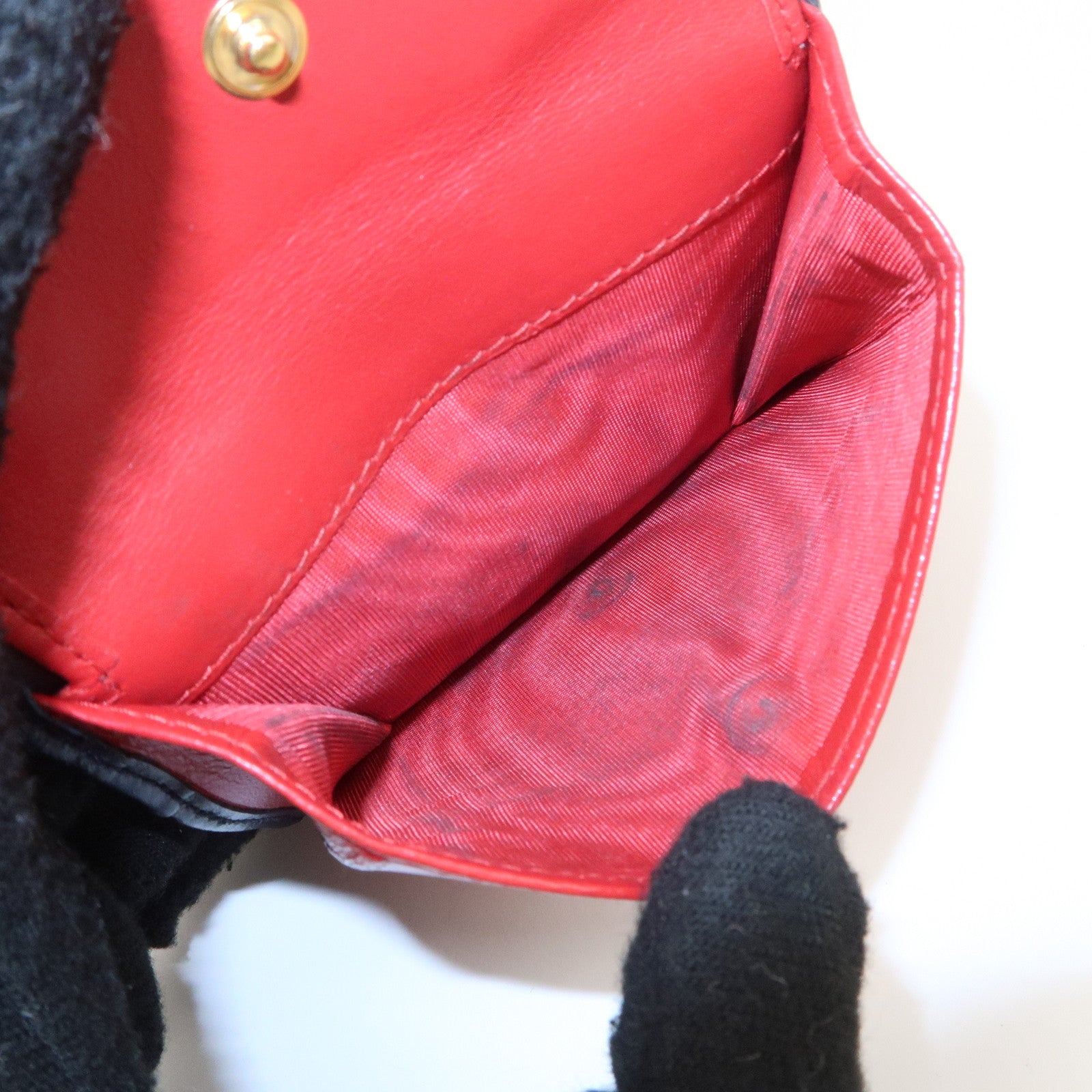 MIU MIU Cherry Denim Leather Bifold Compact Wallet Navy Red Used