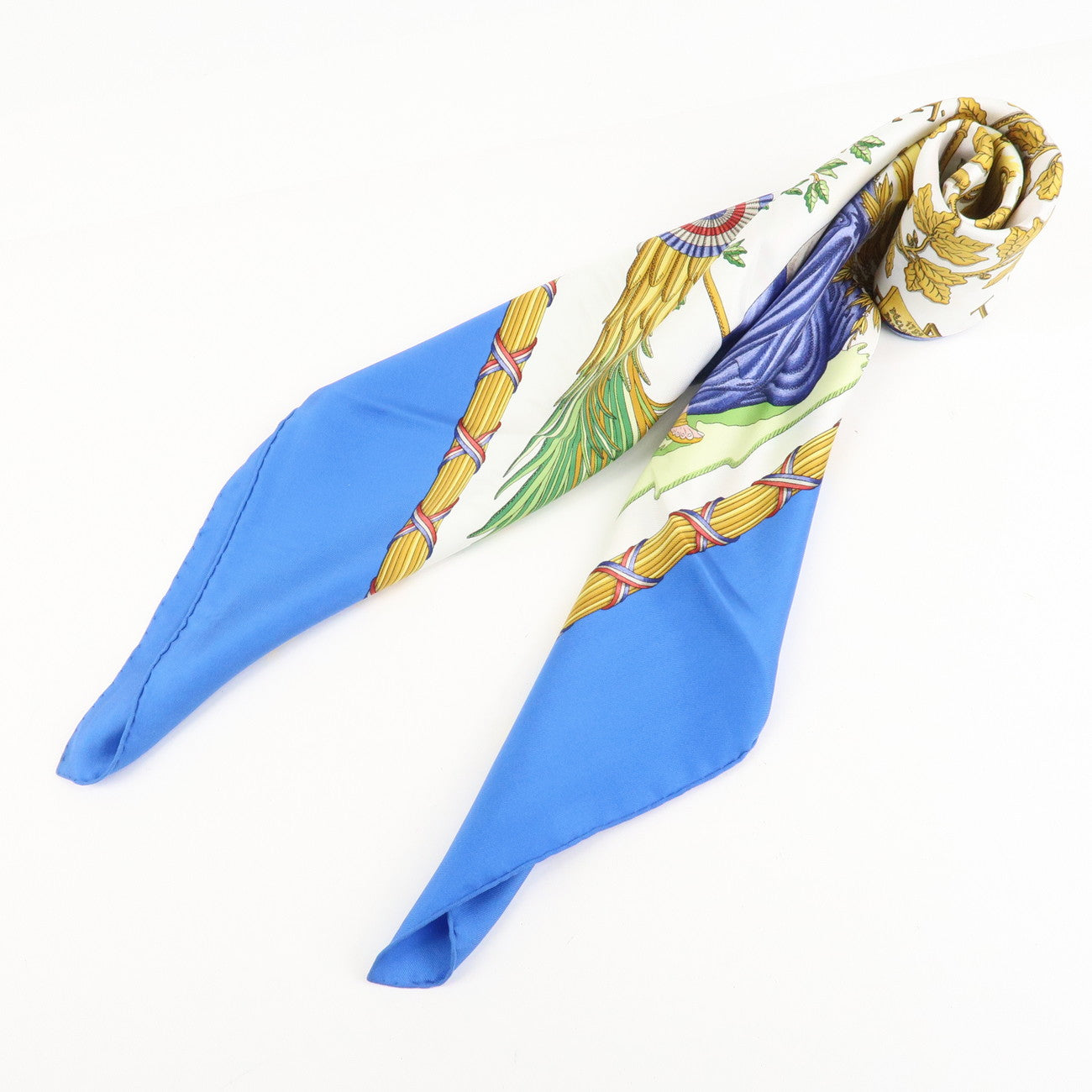HERMES Carre 90 Silk 100% Scarf Blue Multi Color Used
