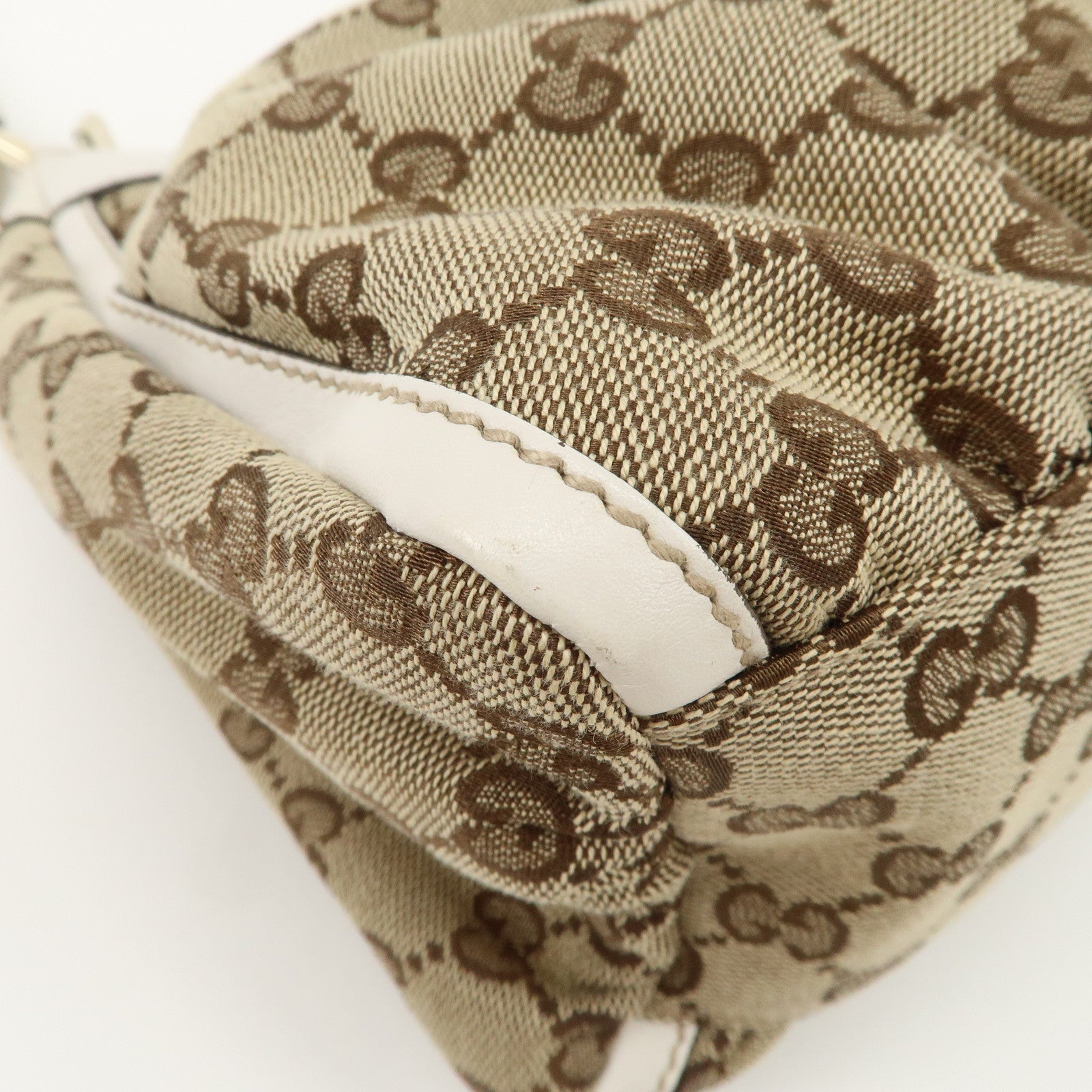 GUCCI Abbey Leather GG Canvas Shoulder Bag Beige White 190525