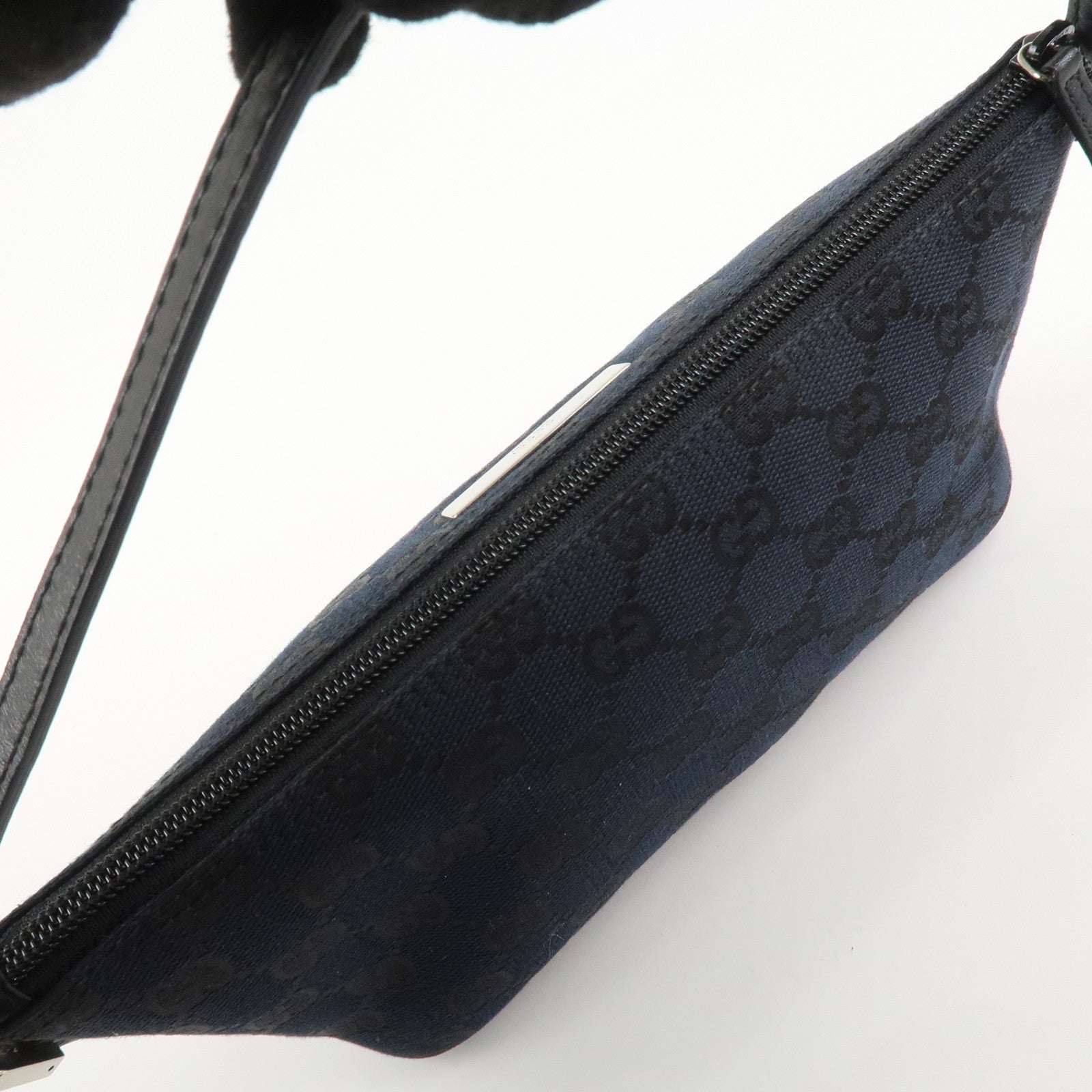 GUCCI GG Canvas Leather Accessory Pouch Hand Bag Navy 039.1103