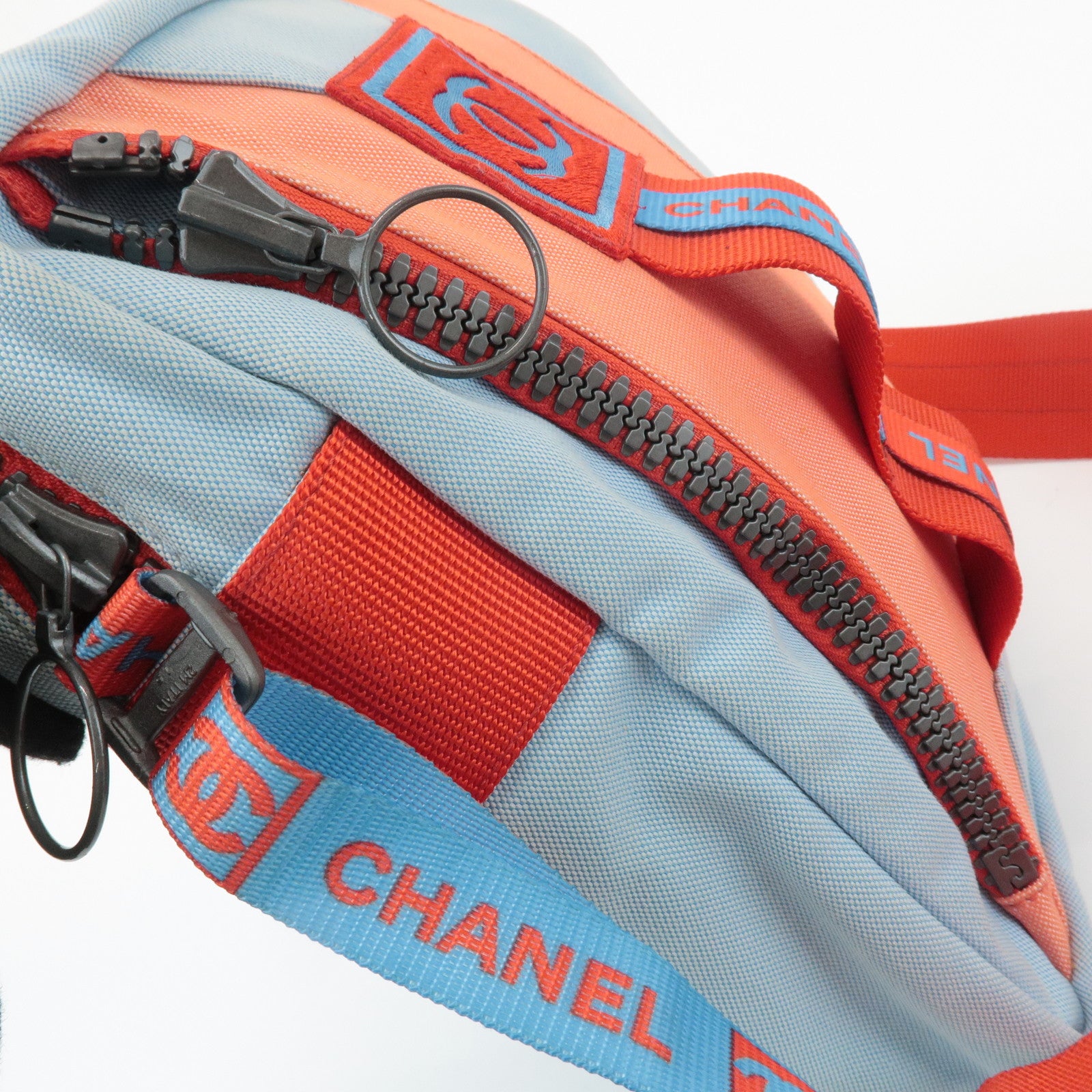 CHANEL Sportsline COCO Mark Nylon Canvas Shoulder Bag Red Blue Used