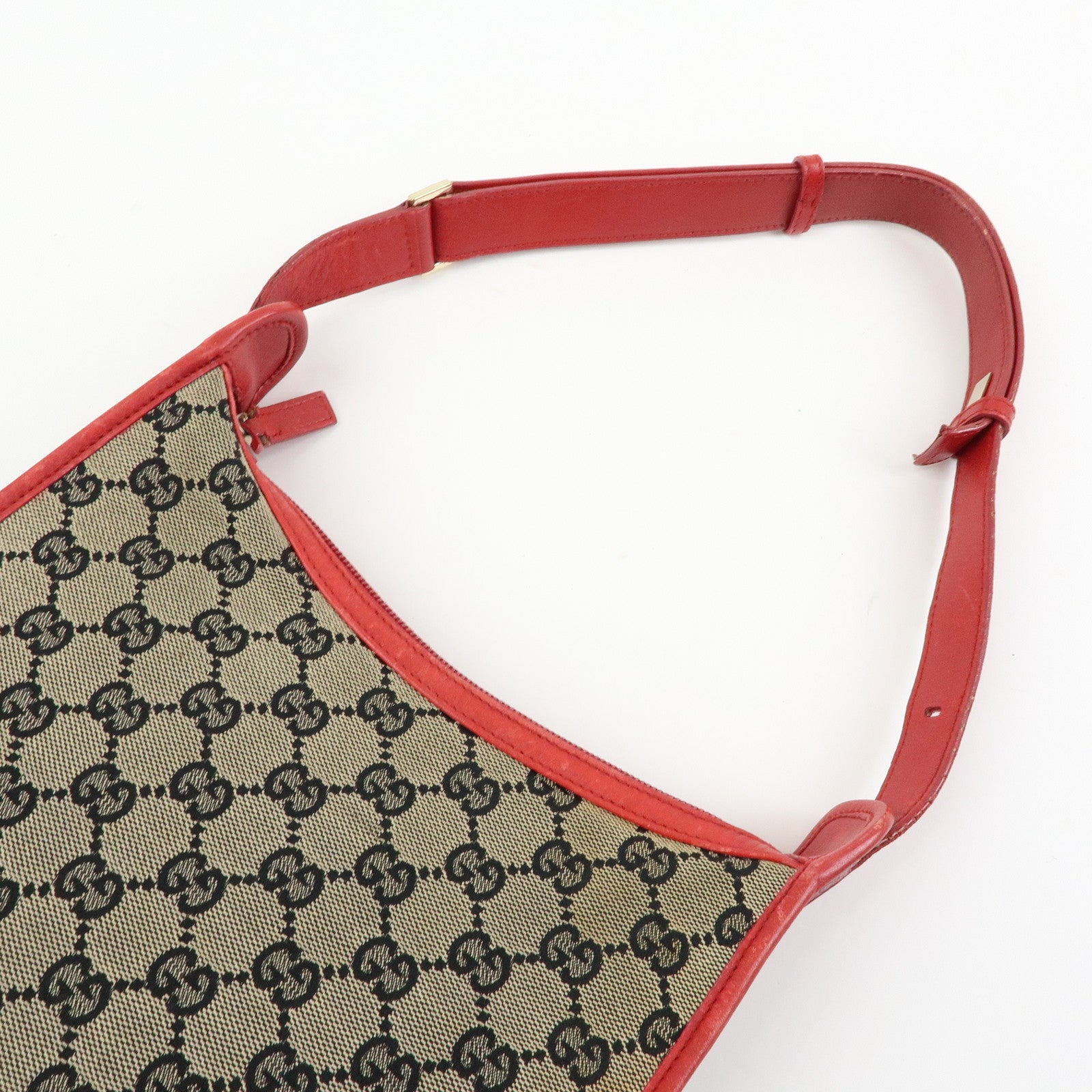GUCCI GG Canvas Leather Shoulder Bag Hand Bag Beige Red 001・4206