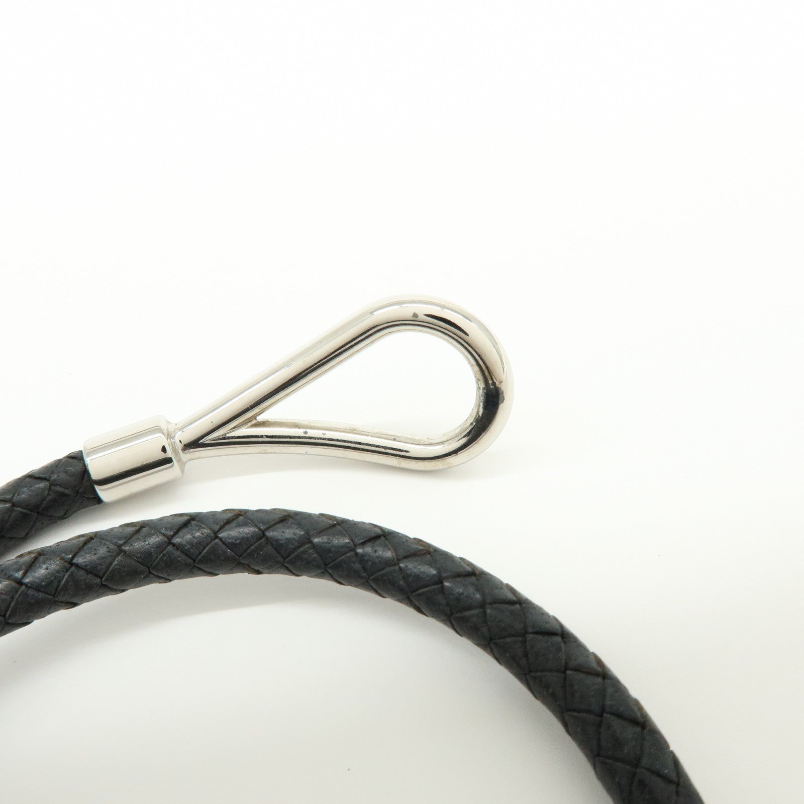 HERMES Jumbo Choker Double Tour Leather Metal Bracelet Black Silver