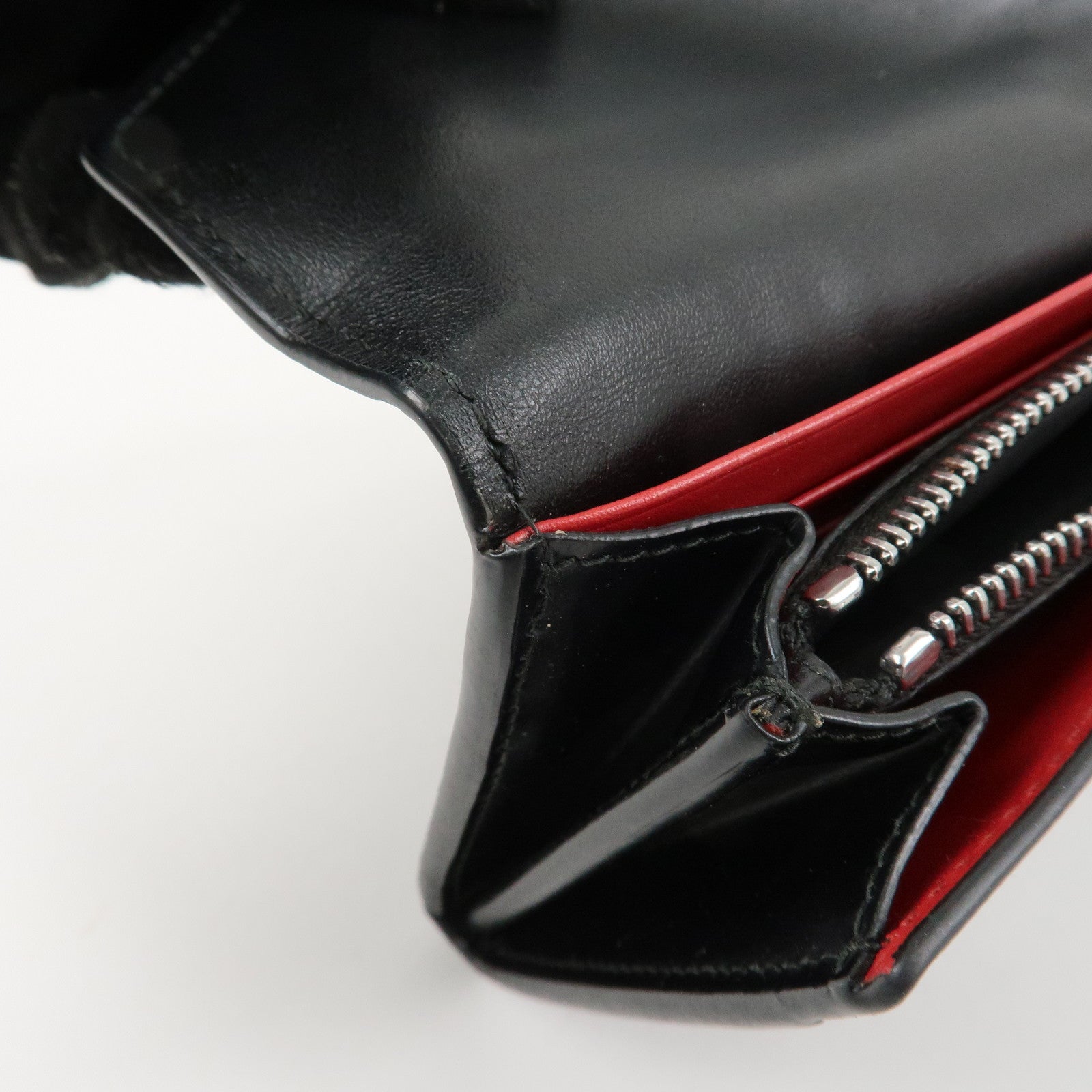 PRADA Leather Bi-Fold Long Wallet Black Silver Hardware 1MH037 Used