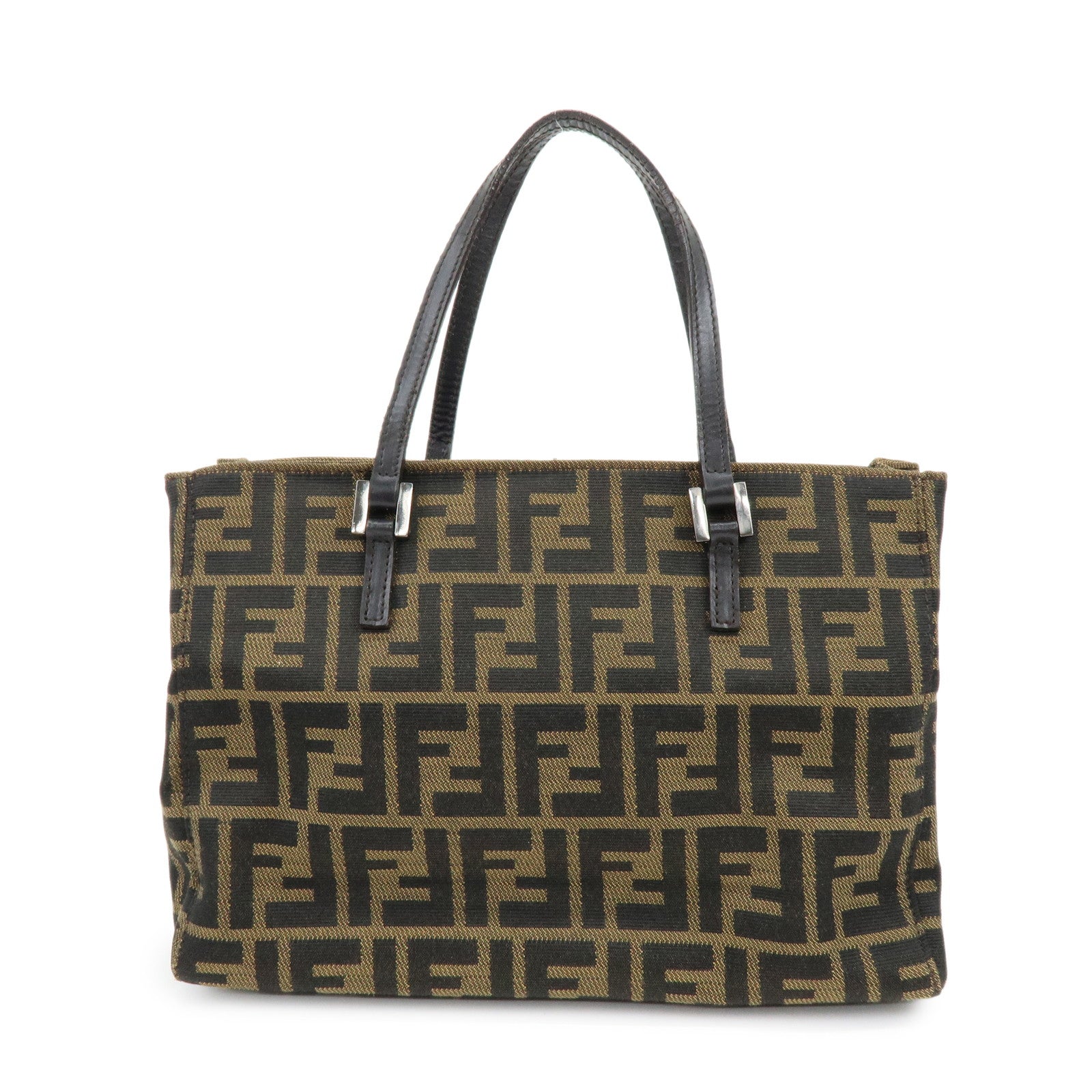 FENDI Zucca Canvas Leather Tote Bag Hand Bag Brown 8BH072