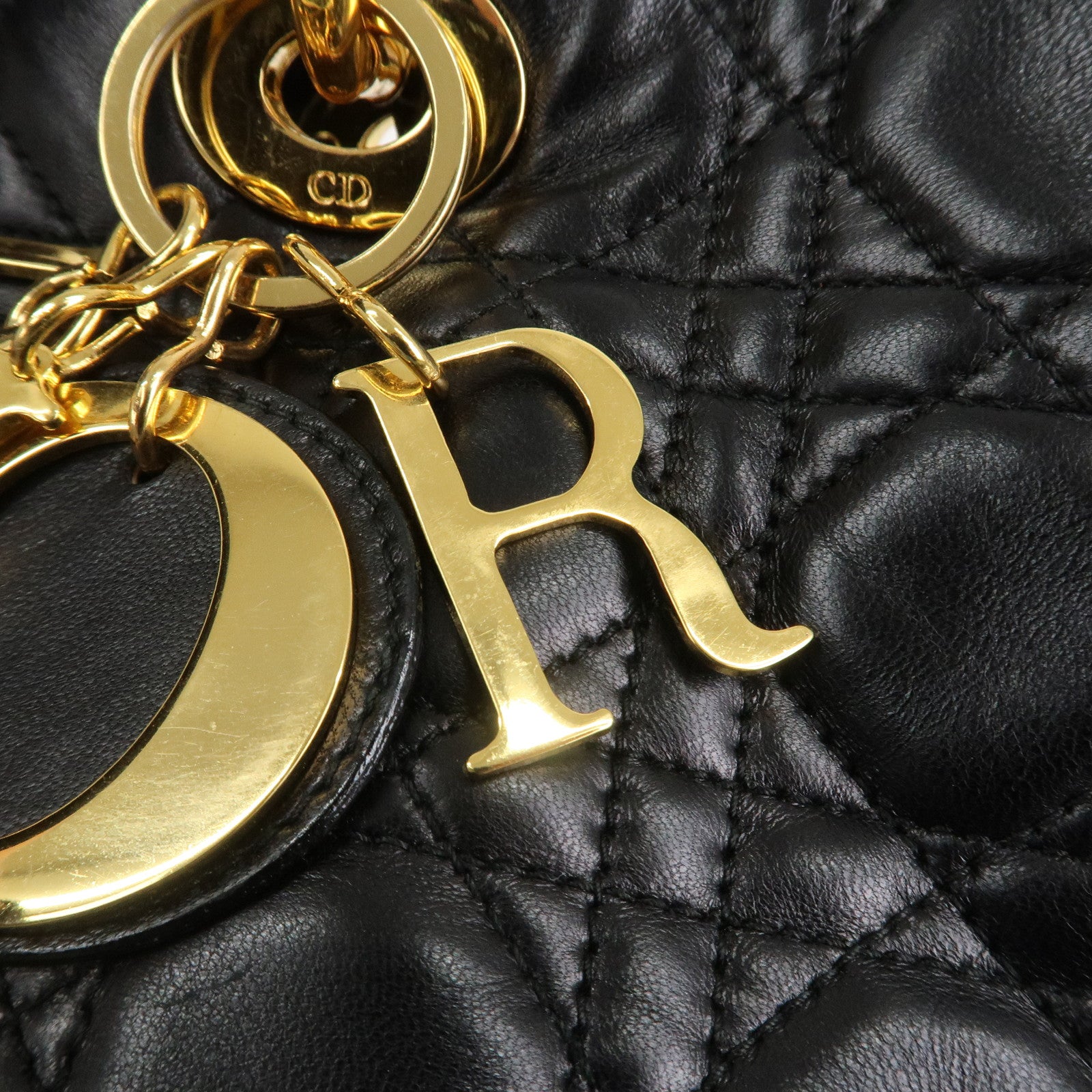 Christian Dior Cannage Lady Dior Leather Large 2Way Bag Black