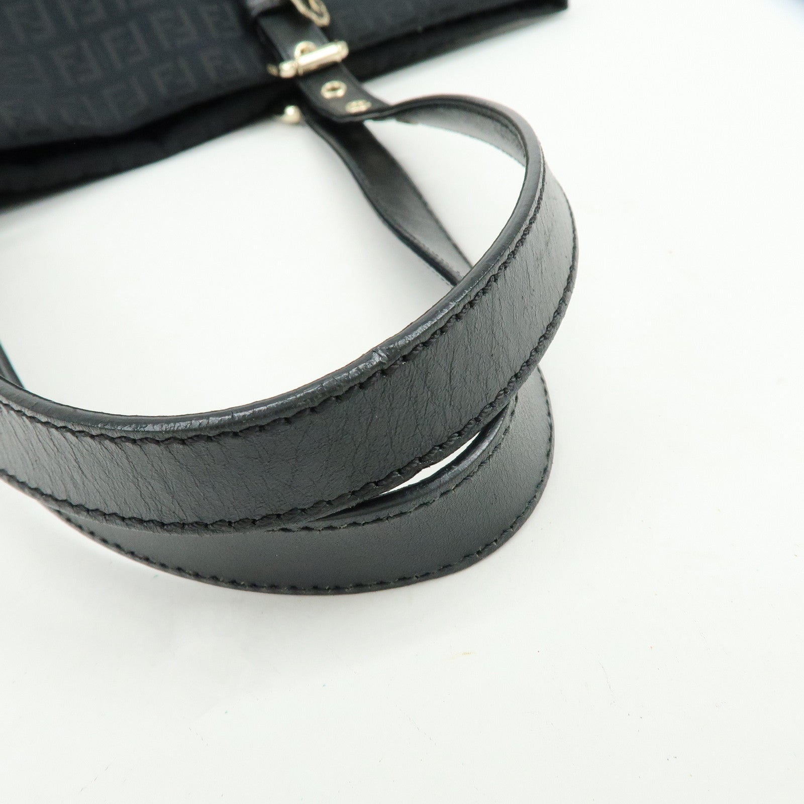 FENDI Zucchino Canvas Leather Tote Bag Shoulder Bag Black 8BH215