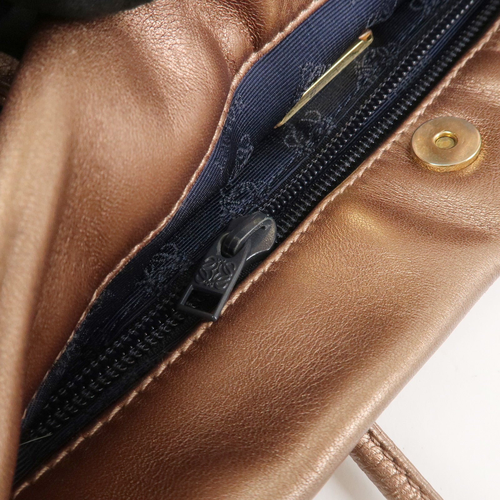 LOEWE Logo Leather Hand Bag Tote Bag Metallic Brown