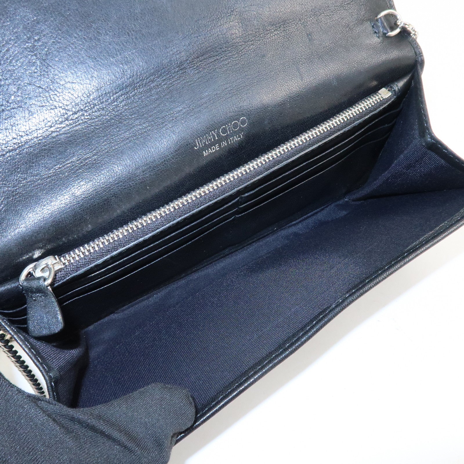 JIMMY CHOO Leather Studs Chain Wallet Shoulder Bag Black Used