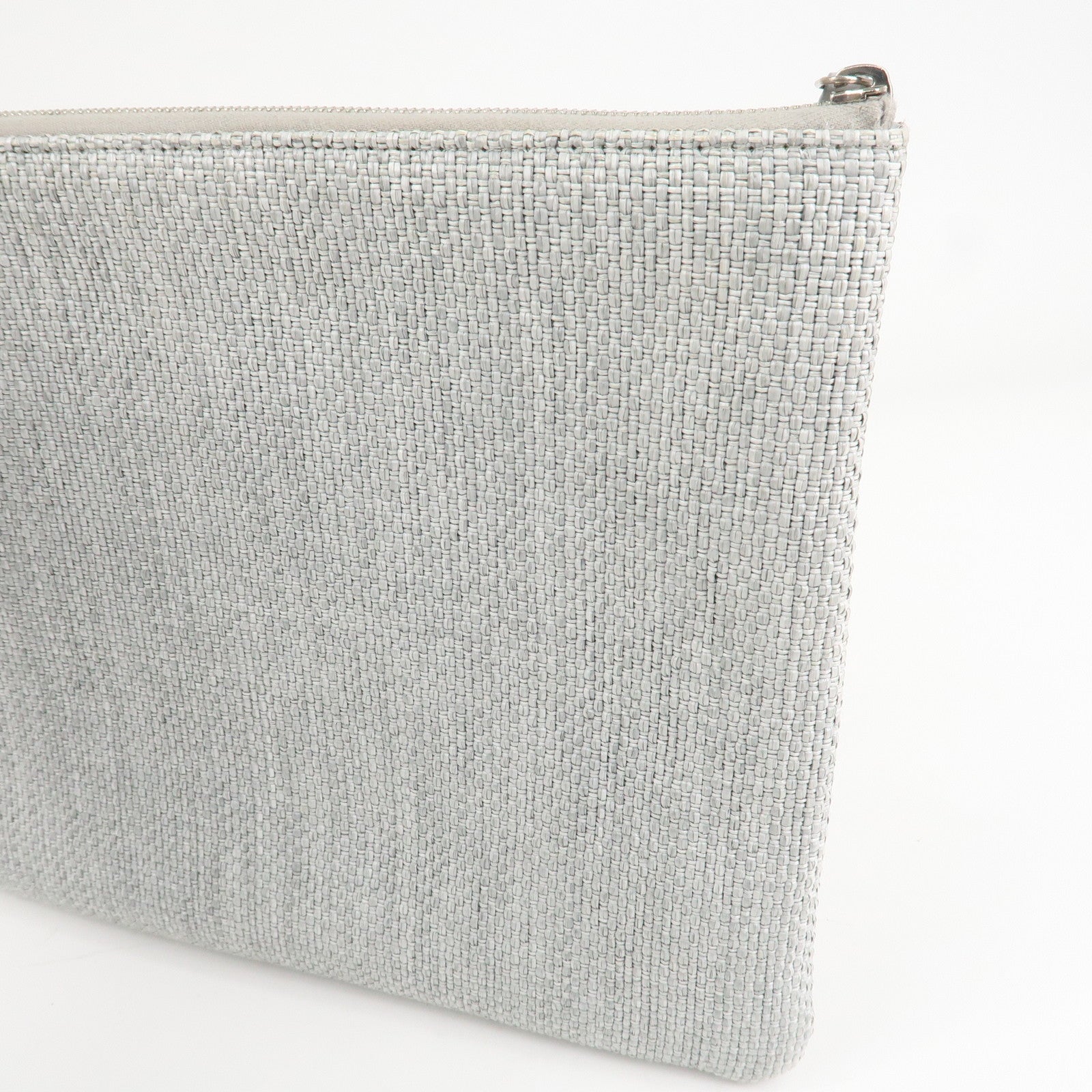 CHANEL Deauville Nylon Canvas Pouch Clutch Bag Light Gray A80118