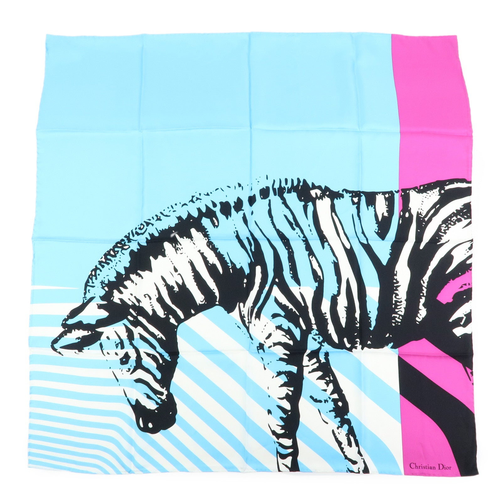 Christian Dior Silk 100% Zebra Scarf Shawl Light Blue Pink