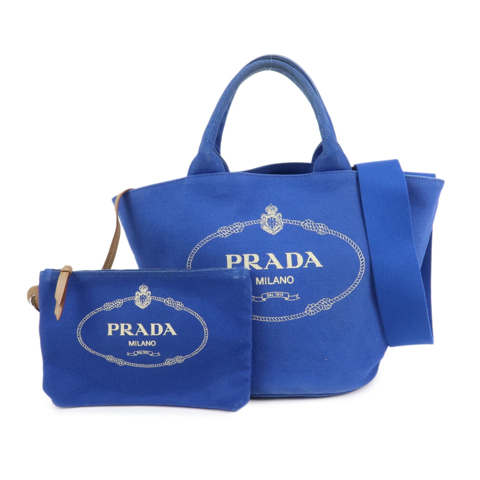 PRADA Canapa Canvas 2Way Bag Hand Bag Shoulder Bag Blue 1BG186