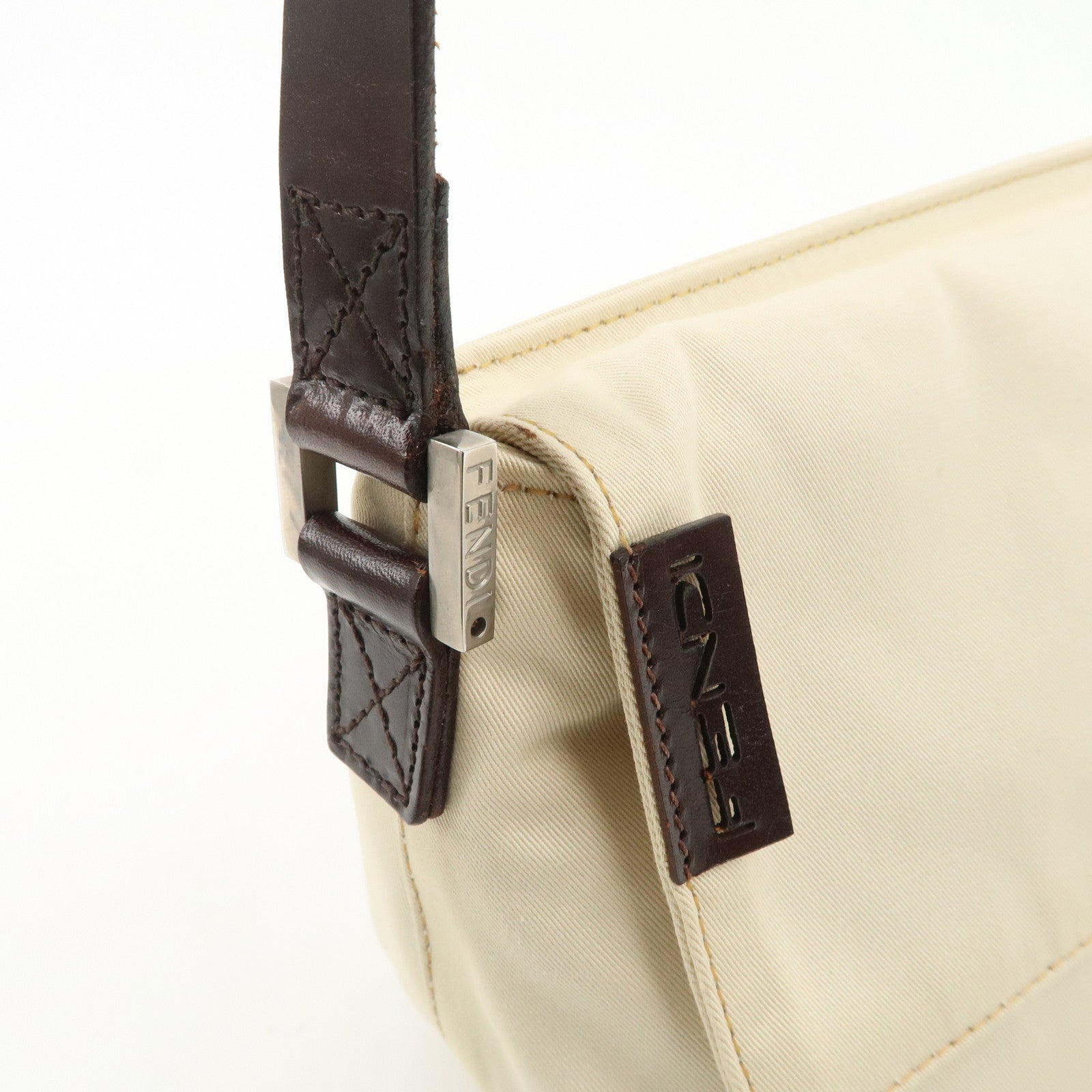 FENDI Canvas Shoulder Bag Hand Bag Ivory Silver Hardware