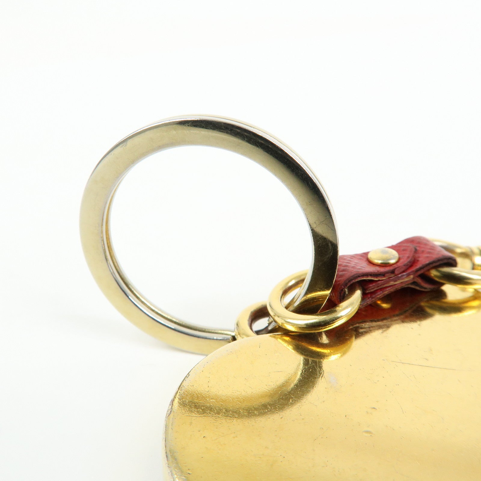 PRADA Metal Saffiano Leather Heart Bag Key Charm Key Chain Red