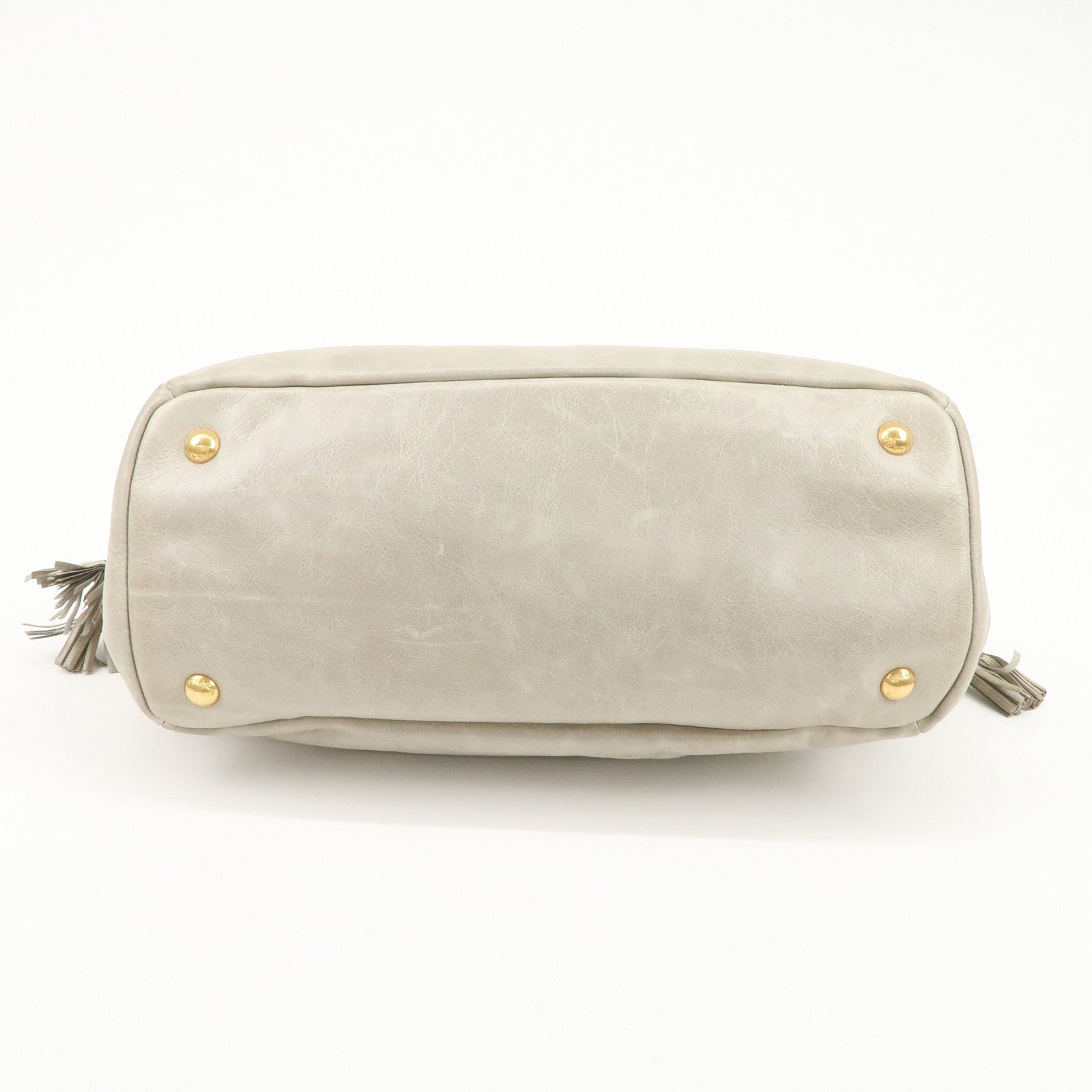 PRADA Triangle Logo VITELLOSHINE Leather 2Way Bag Hand Bag Gray BN1921 Used