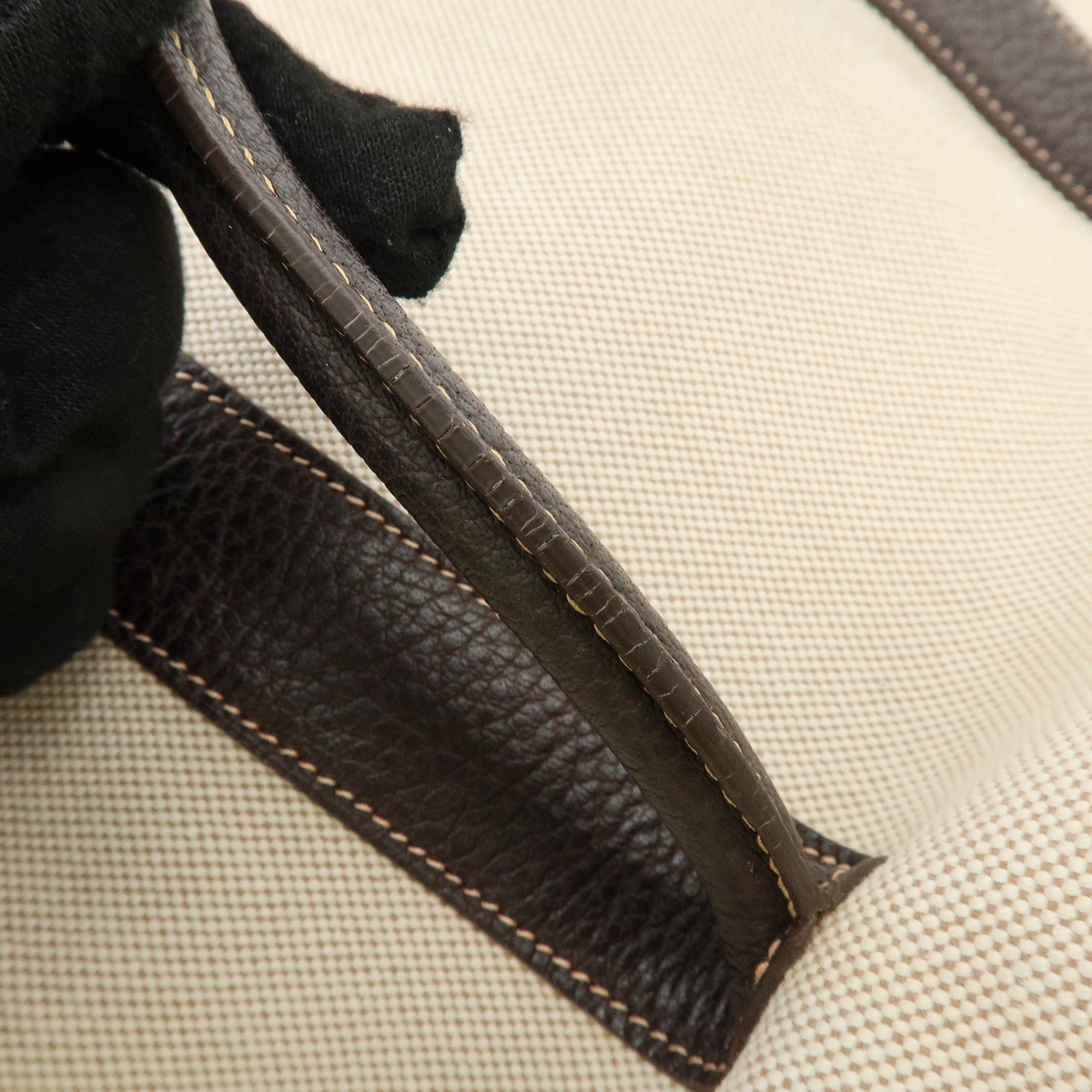 HERMES Garden Party Canvas Leather Tote Bag Beige Brown □H Stamped