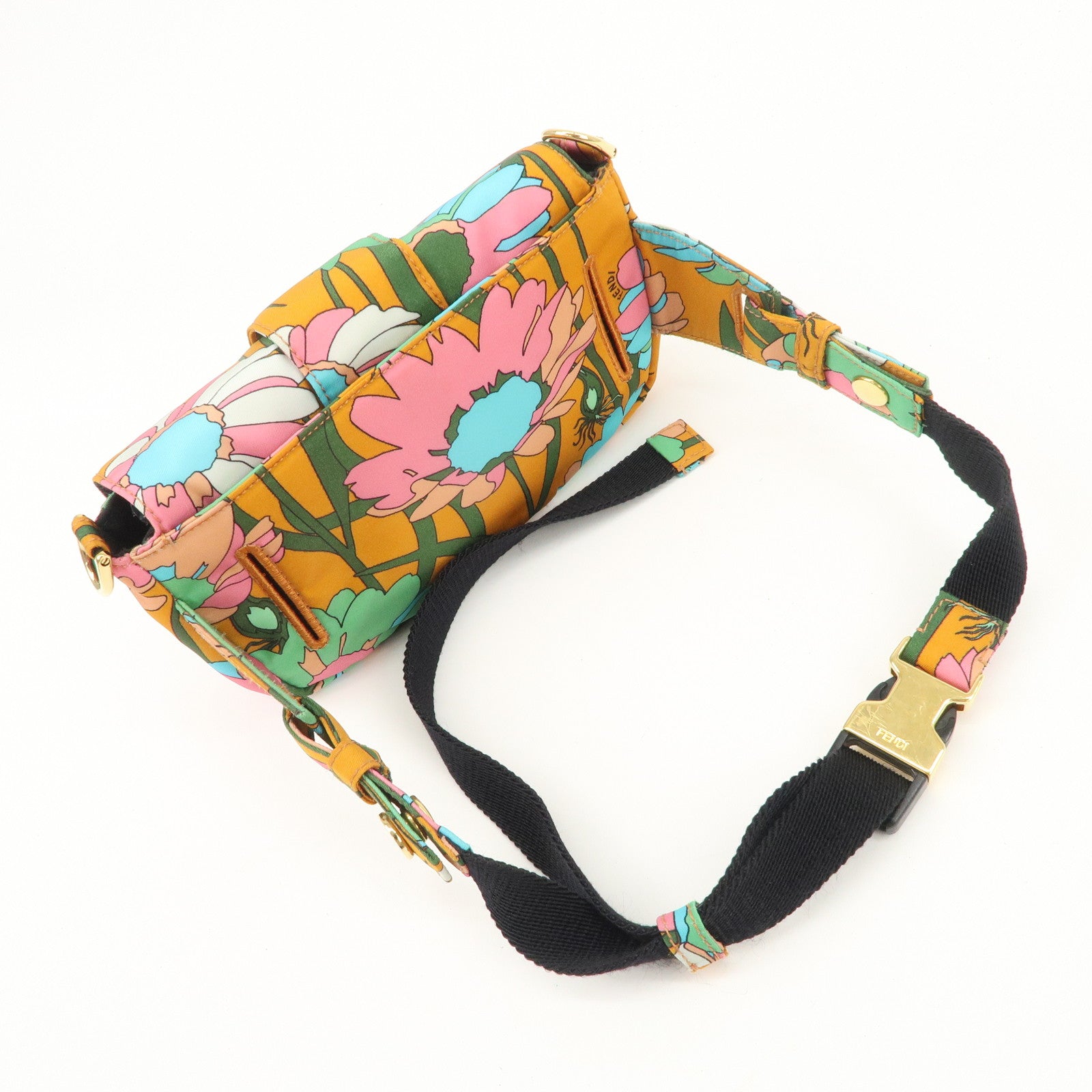 FENDI Bagguette Nylon 2Way Bag Waist Bag Orange Multi Color 8BR782 Used