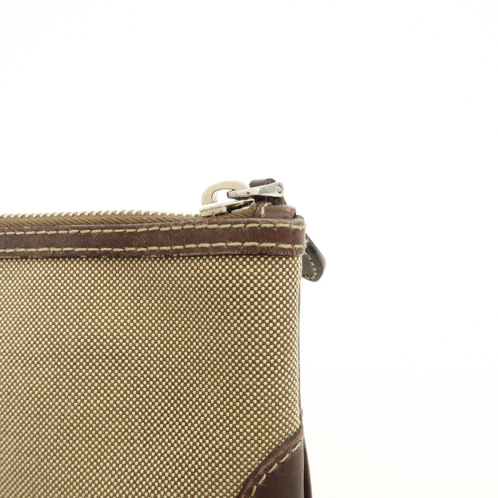 PRADA Logo Jacquard Leather Pouch Cosmetic Case Beige Brown