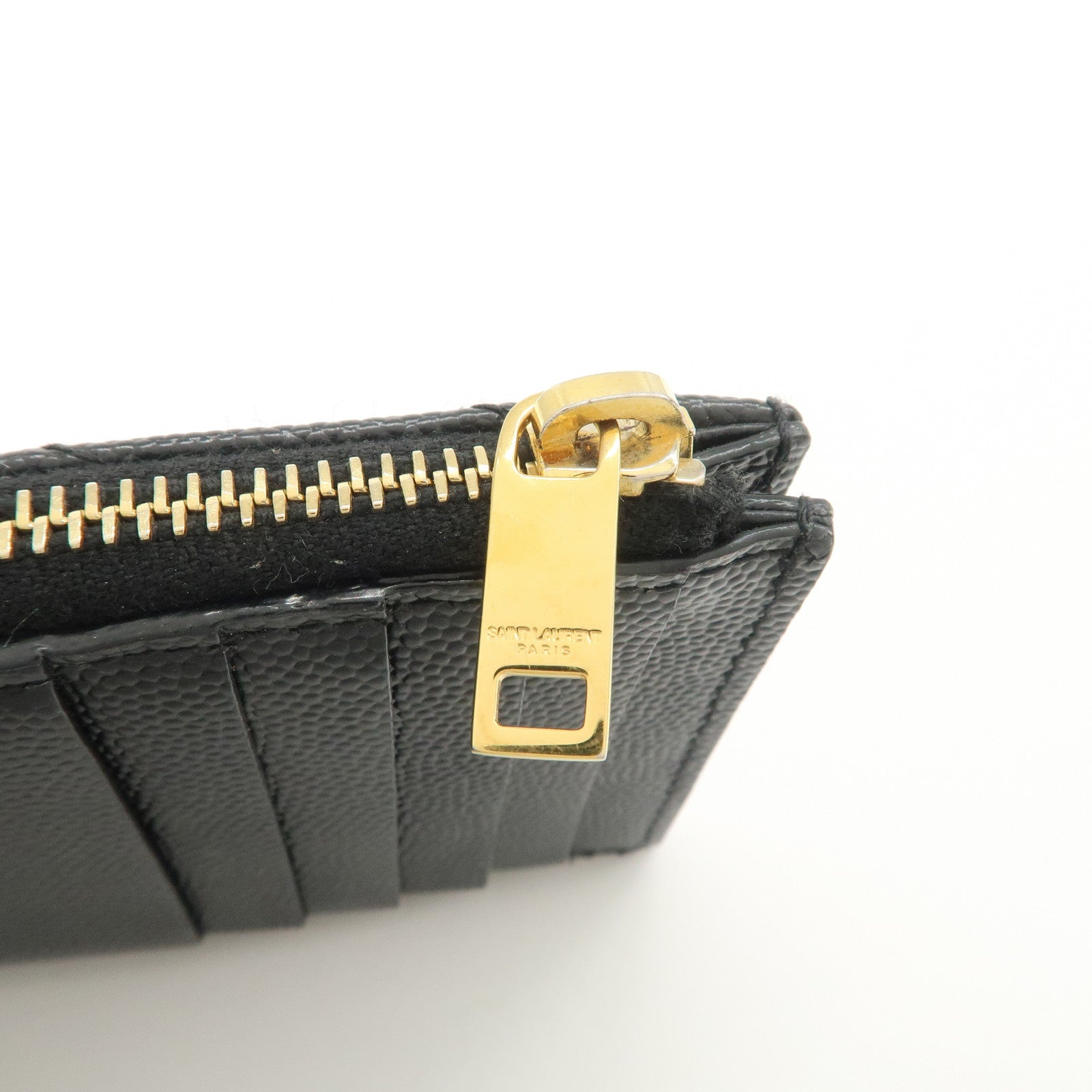 SAINT LAURENT Leather Card Case Black Gold Hardware