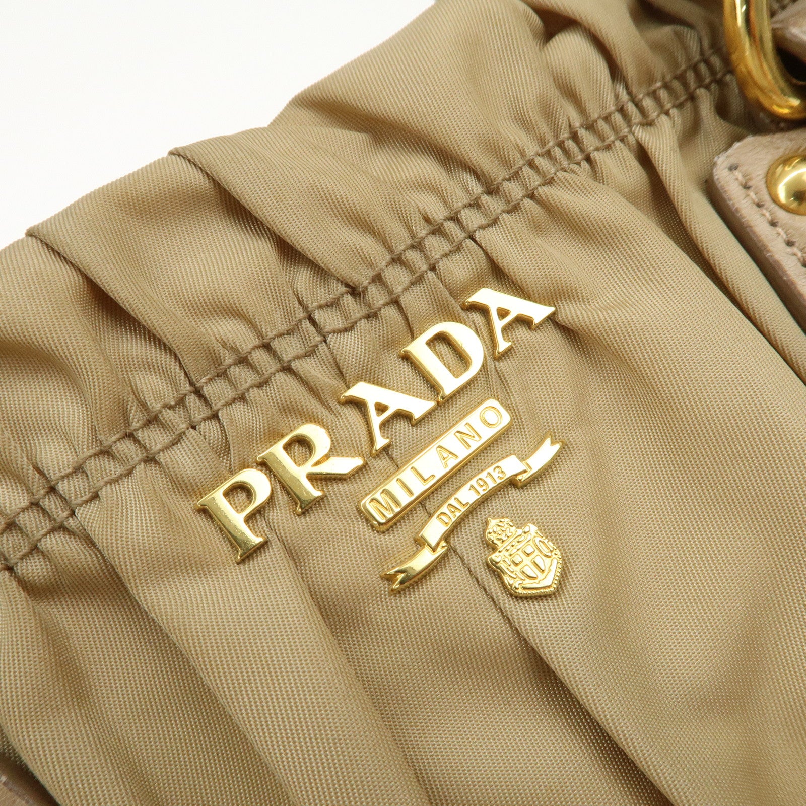 PRADA Logo Nylon Leather 2Way Shoulder Bag Hand Bag Beige BN1407
